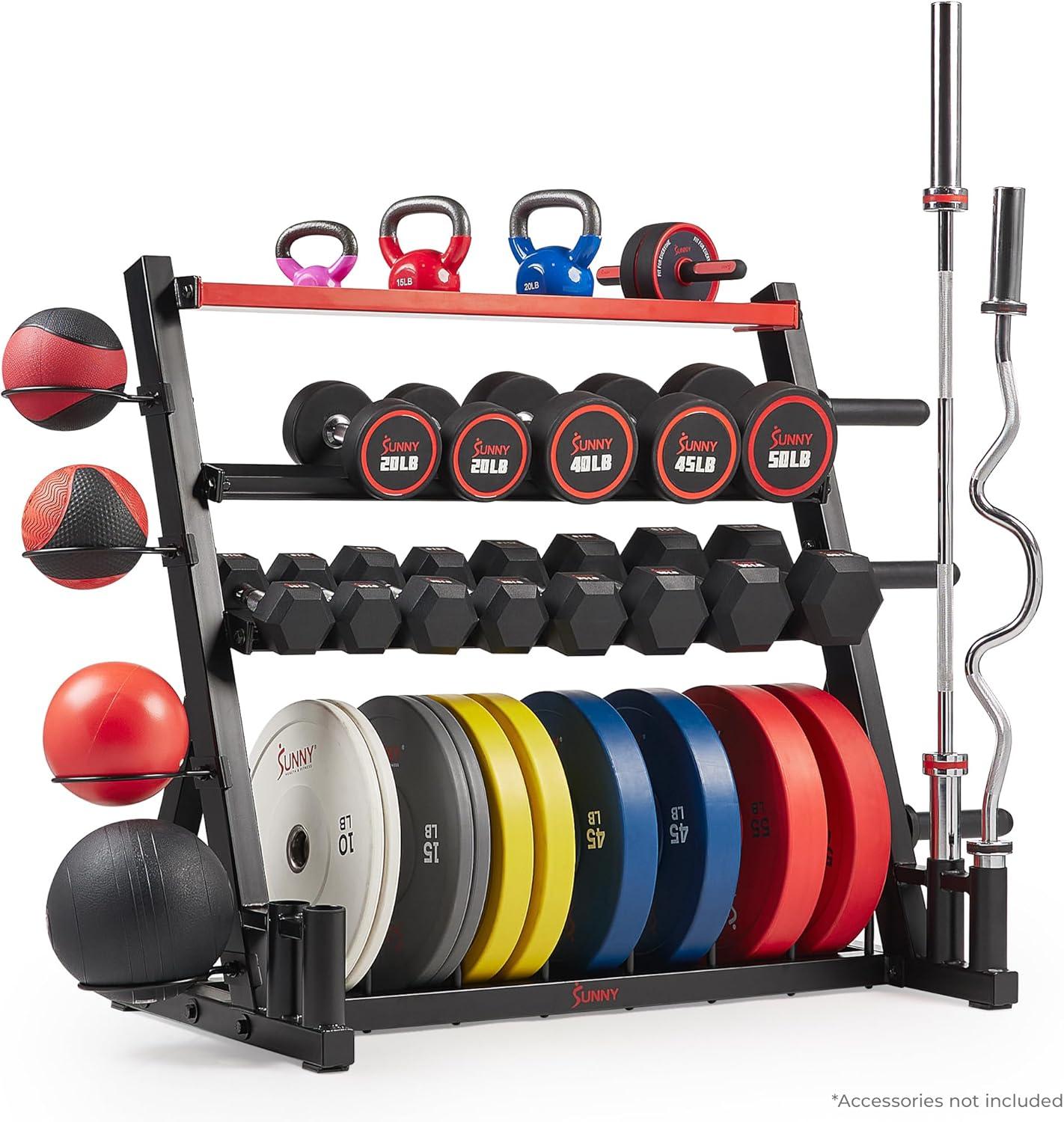 Sunny Health & Fitness All-In-One Weights Storage Rack Stand