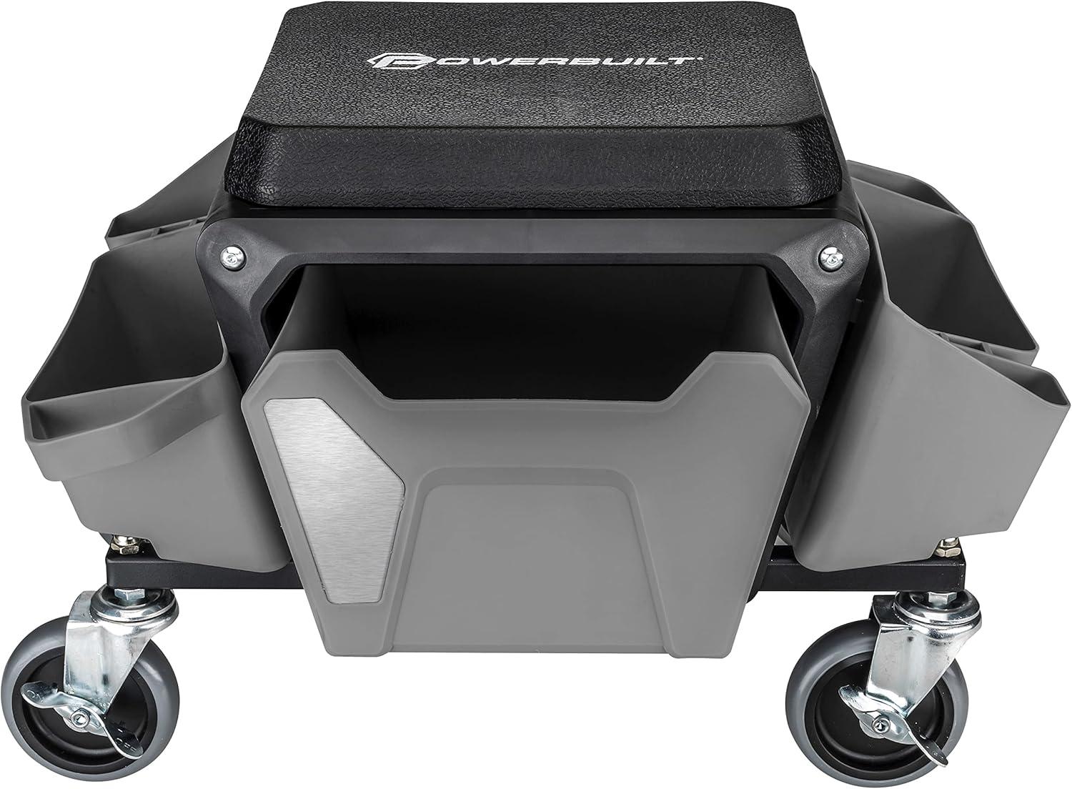 Powerbuilt Rolling Utility Seat with Side Trays and Drawer