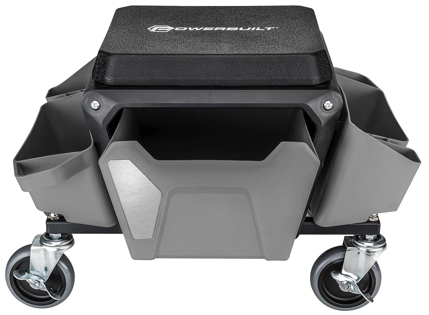 Powerbuilt Rolling Utility Seat with Side Trays and Drawer