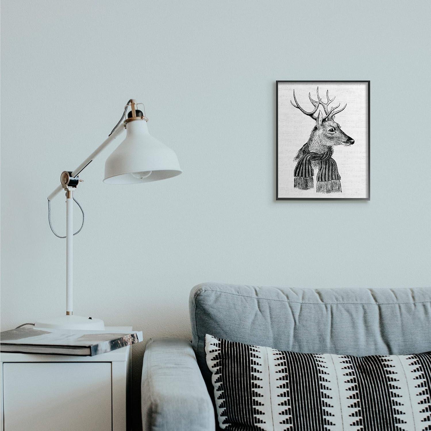 Reindeer in Scarf Black and White Canvas Print with Black Frame, 11 x 14