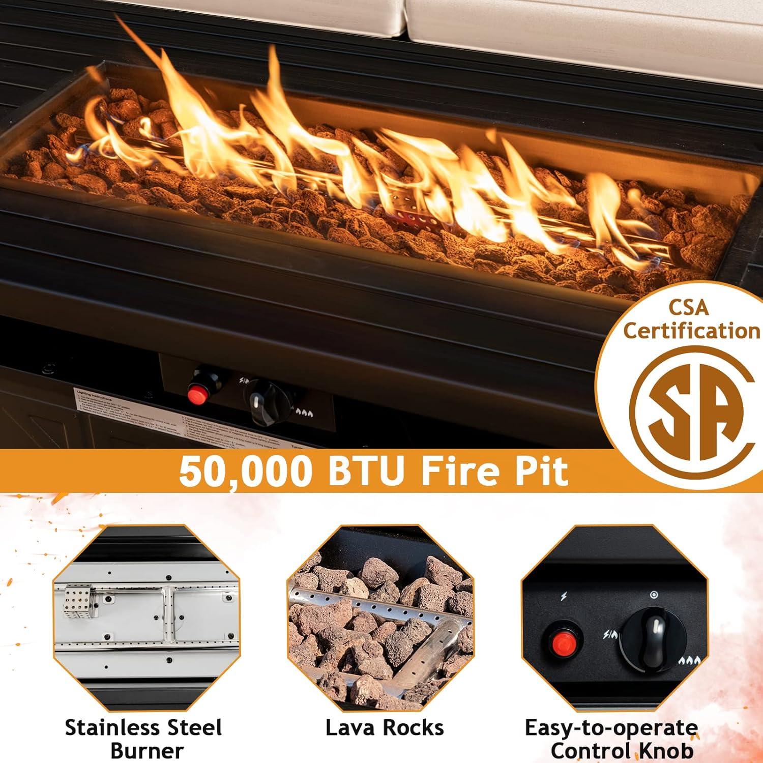 DEXTRUS 57 Inch Propane Outdoor Firetable 50000 BTU Gas Fire Pit with Ignition Systems for Patio Garden Backyard (Black)