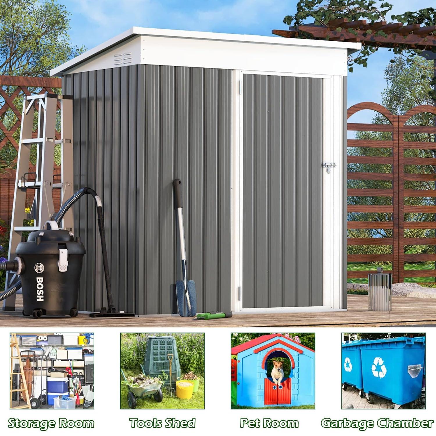 AECOJOY 12' x 10' Outdoor Storage Shed with Lockable Door Patio Metal Garden Storage Building in Dark Gray for Outside