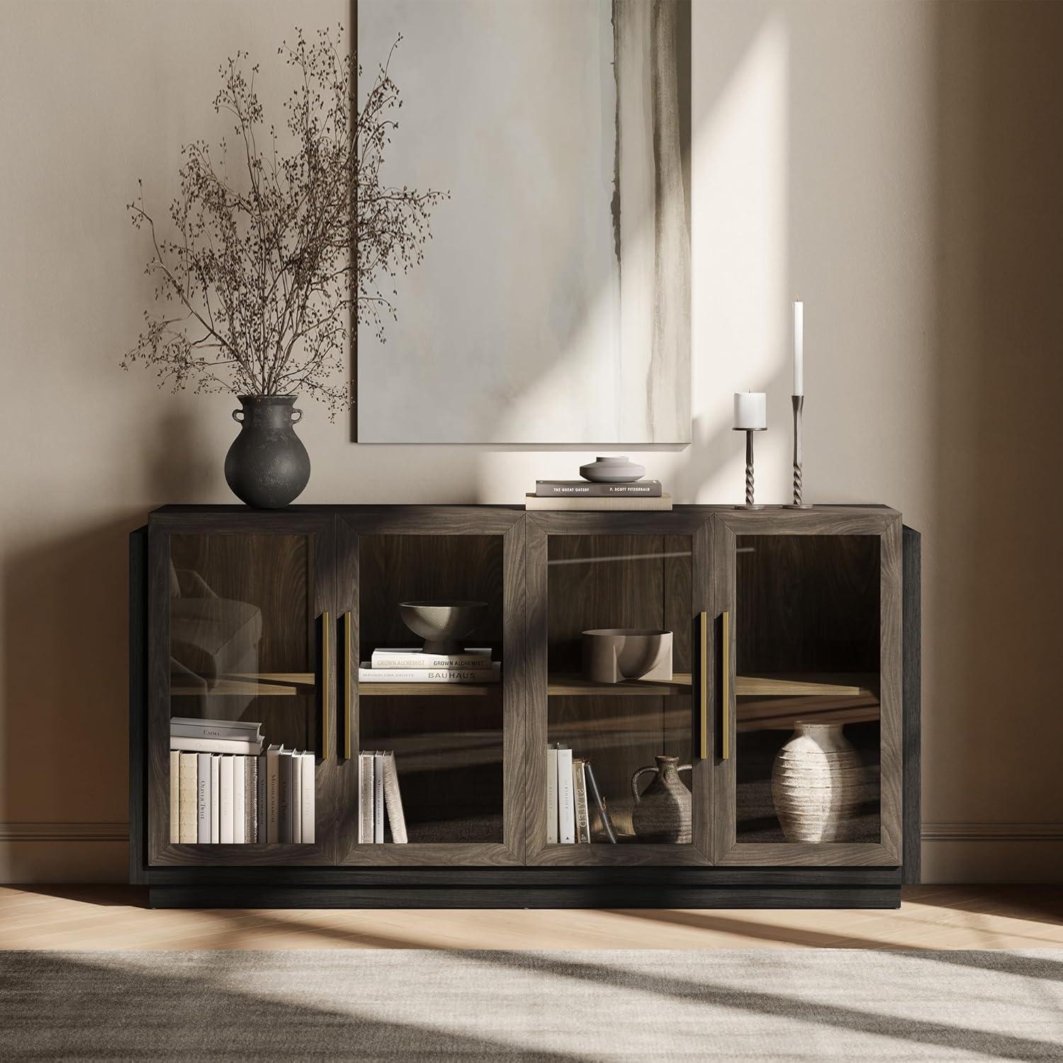 NEUTRALPOSTURE Sideboard Buffet Cabinet, Modern Wood Glass-Buffet-Sideboard With Storage, Console Table For Kitchen, Dining Room, Living Room, Hallway, Or Entrance - Brixston