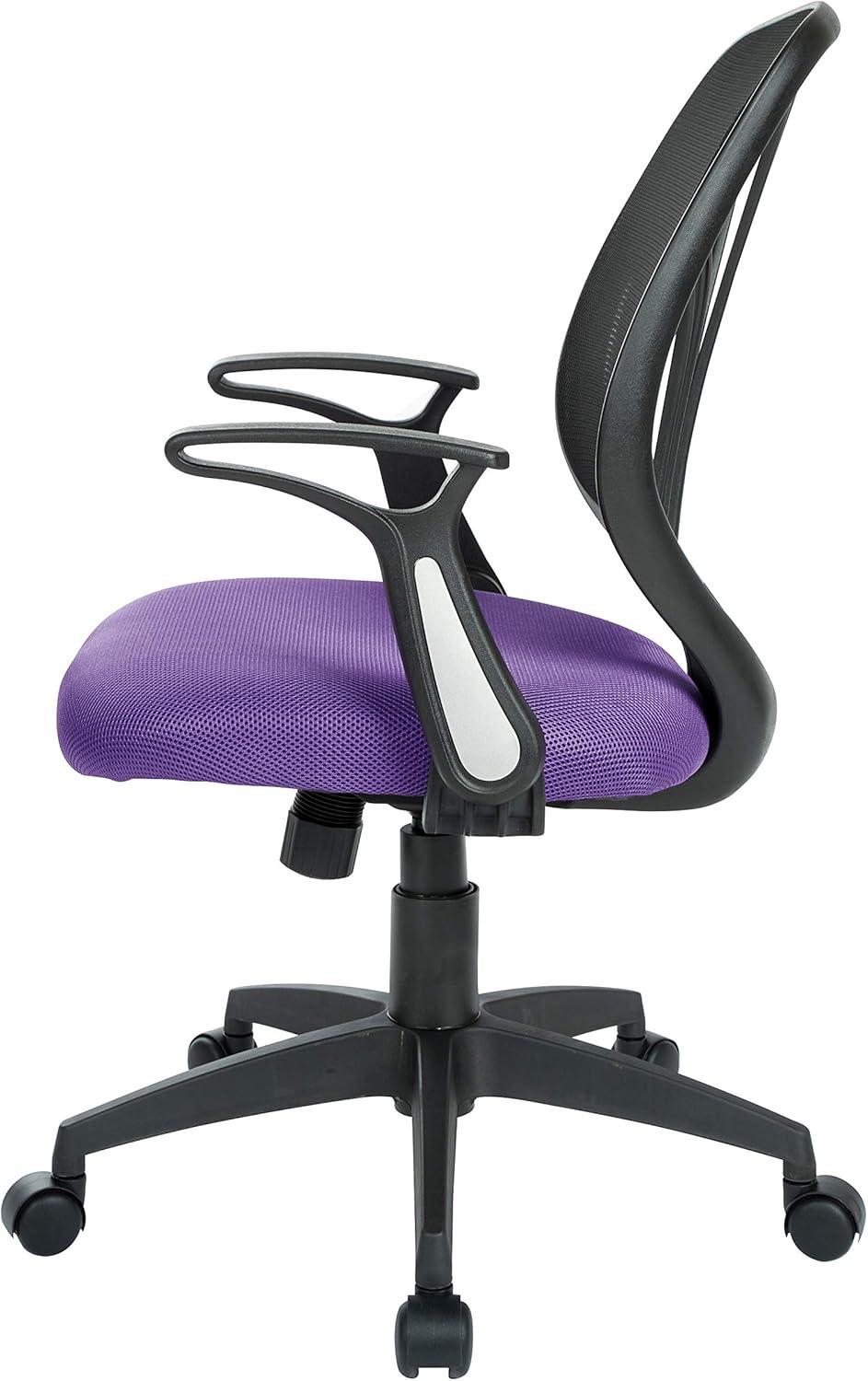 Office Star Products Screen Back Chair with Purple Mesh, Flip Arms, and Silver Accents