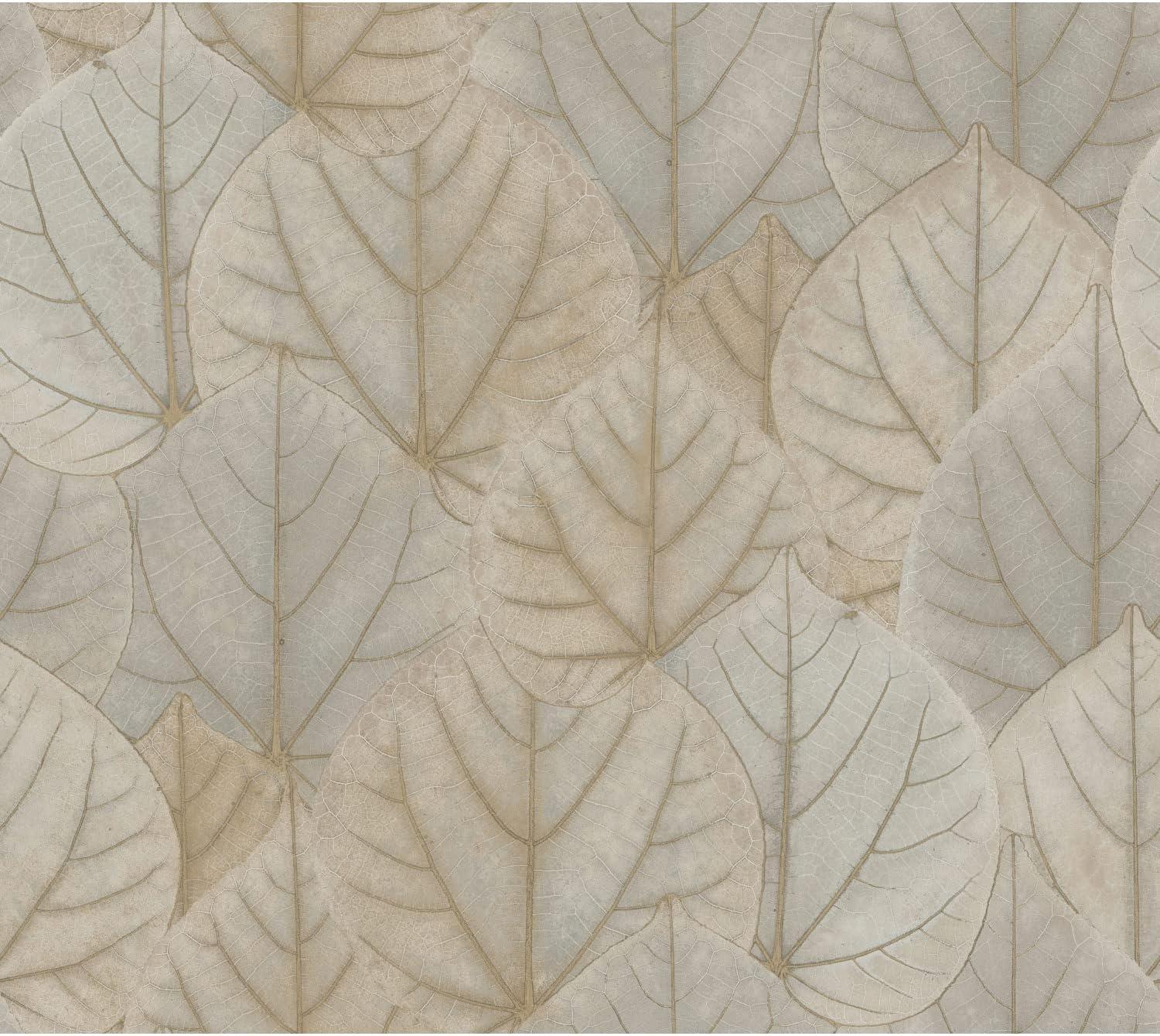 Warm Taupe Leaf Concerto Peel and Stick Wallpaper