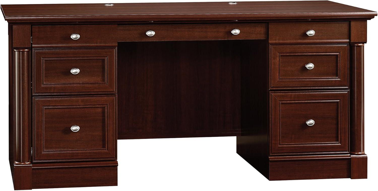 Black Wood Executive Desk with Drawer and Power Outlet