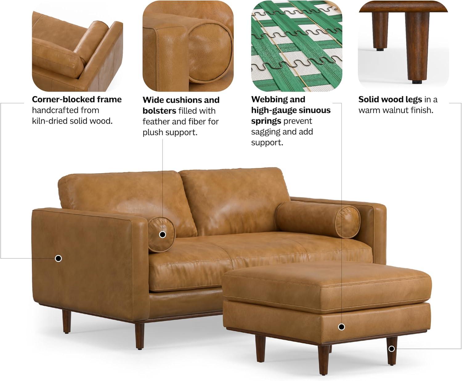 Simpli Home Morrison  Sofa and Ottoman Set in Genuine Leather