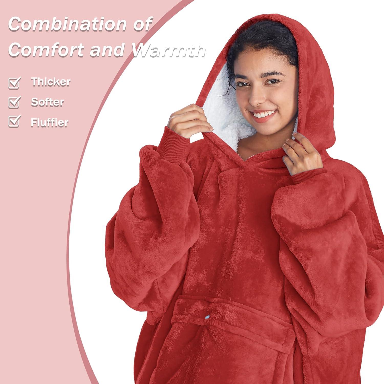 Catalonia Oversized Hoodie Blanket Sweatshirt, Warm Sherpa Giant Pullover with Front Pocket for Men Women