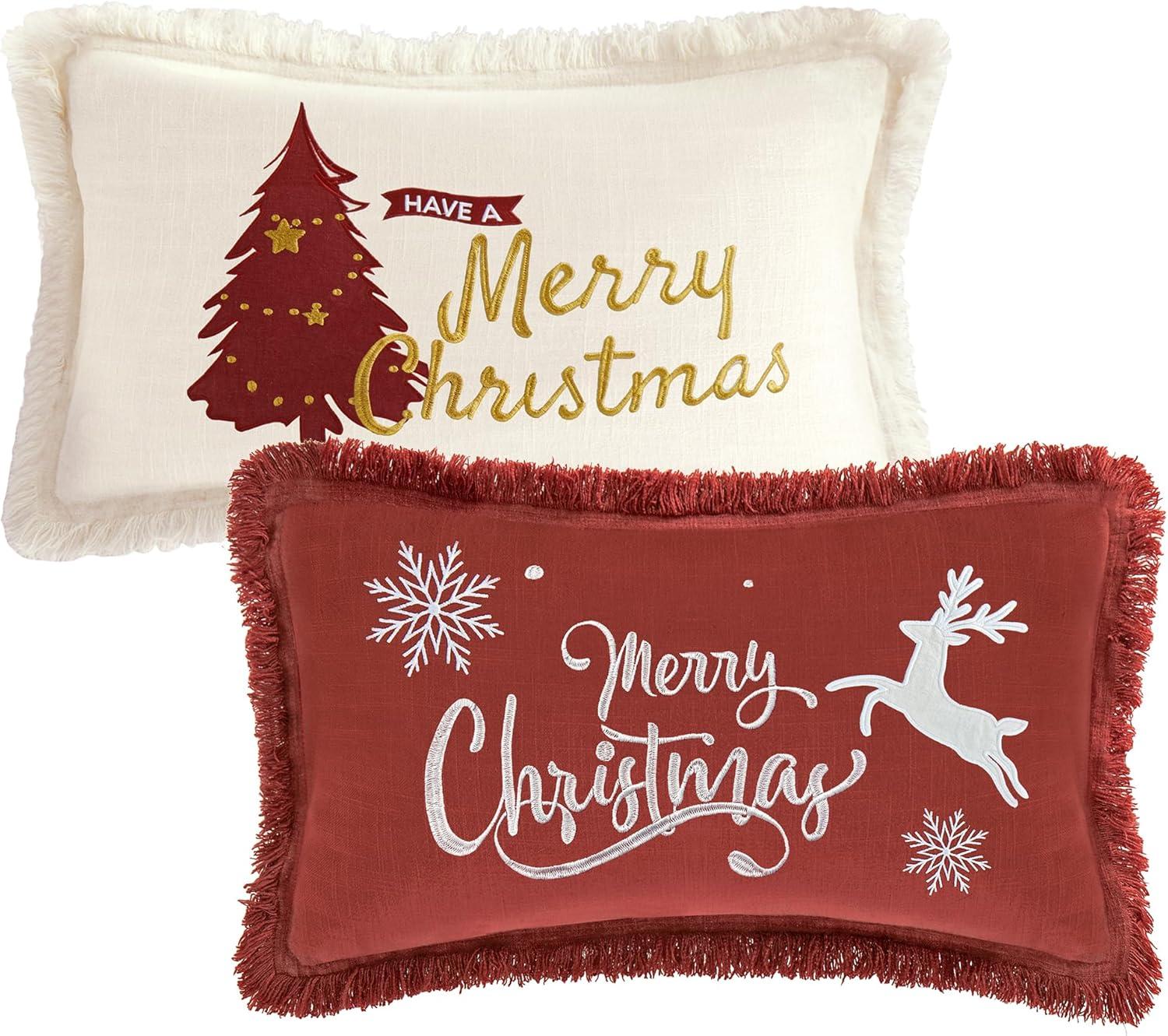 Christmas Pillow Covers 12X20 Set Of 2 - Xmas Decorative Farmhouse Linen Throw Pillow Cases Holiday Sofa Couch Cushion Covers Merry Christmas