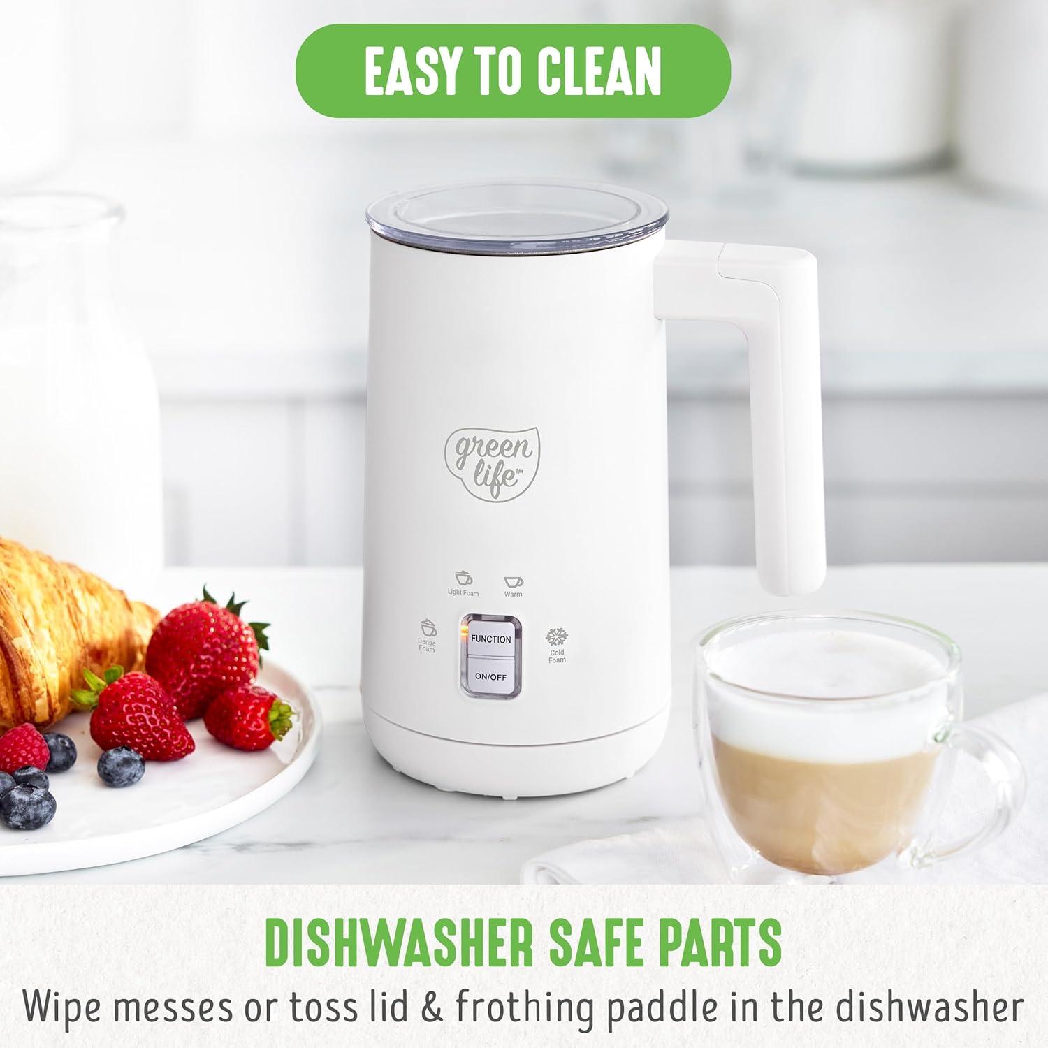 GreenLife GreenLife 10oz Electric Milk Frother, 4-in-1 Hot and Cold Milk Warmer and Steamer, PFOA / PFAS Free