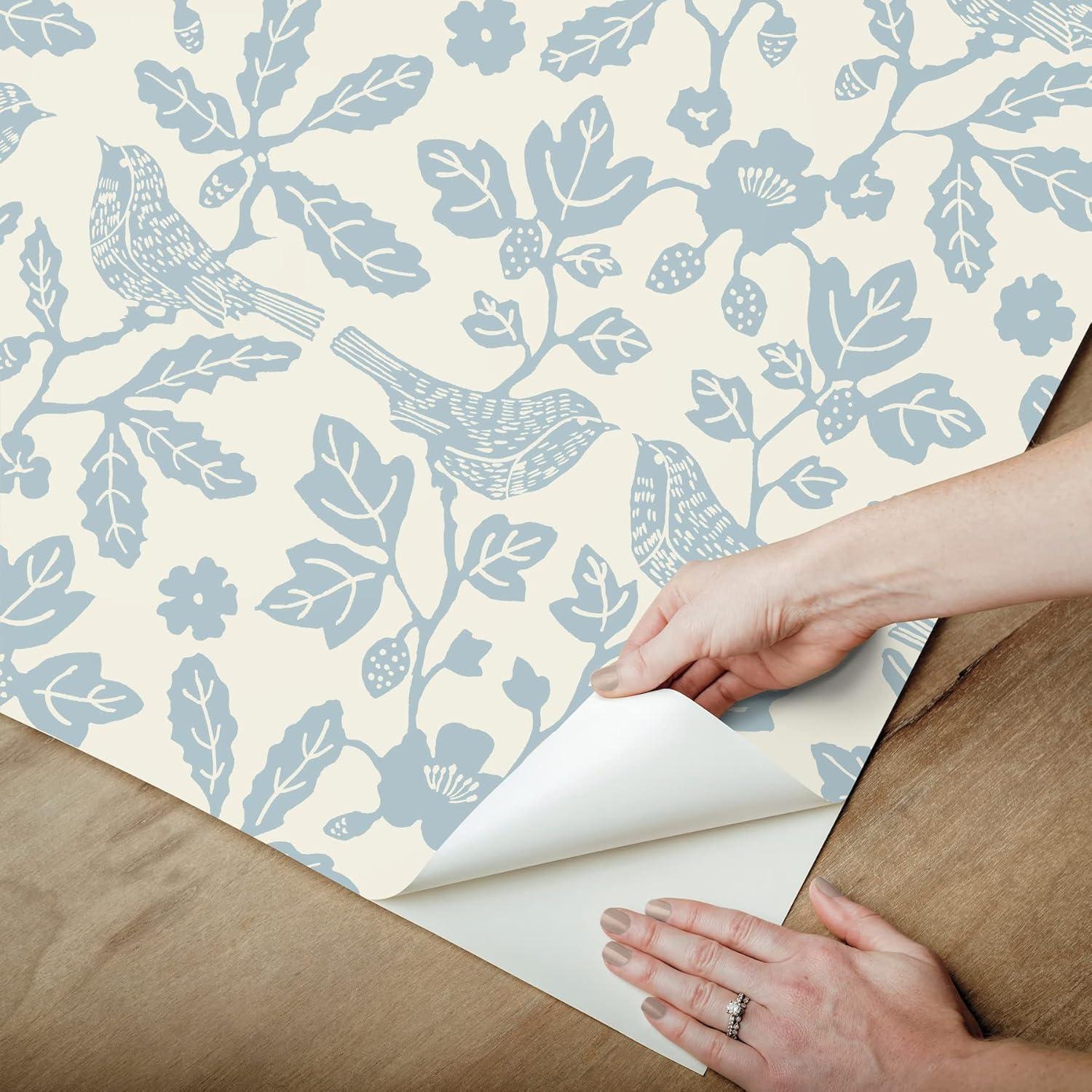 Sparrow and Oak Peel + Stick Wallpaper by Erin & Ben Co. - Blue