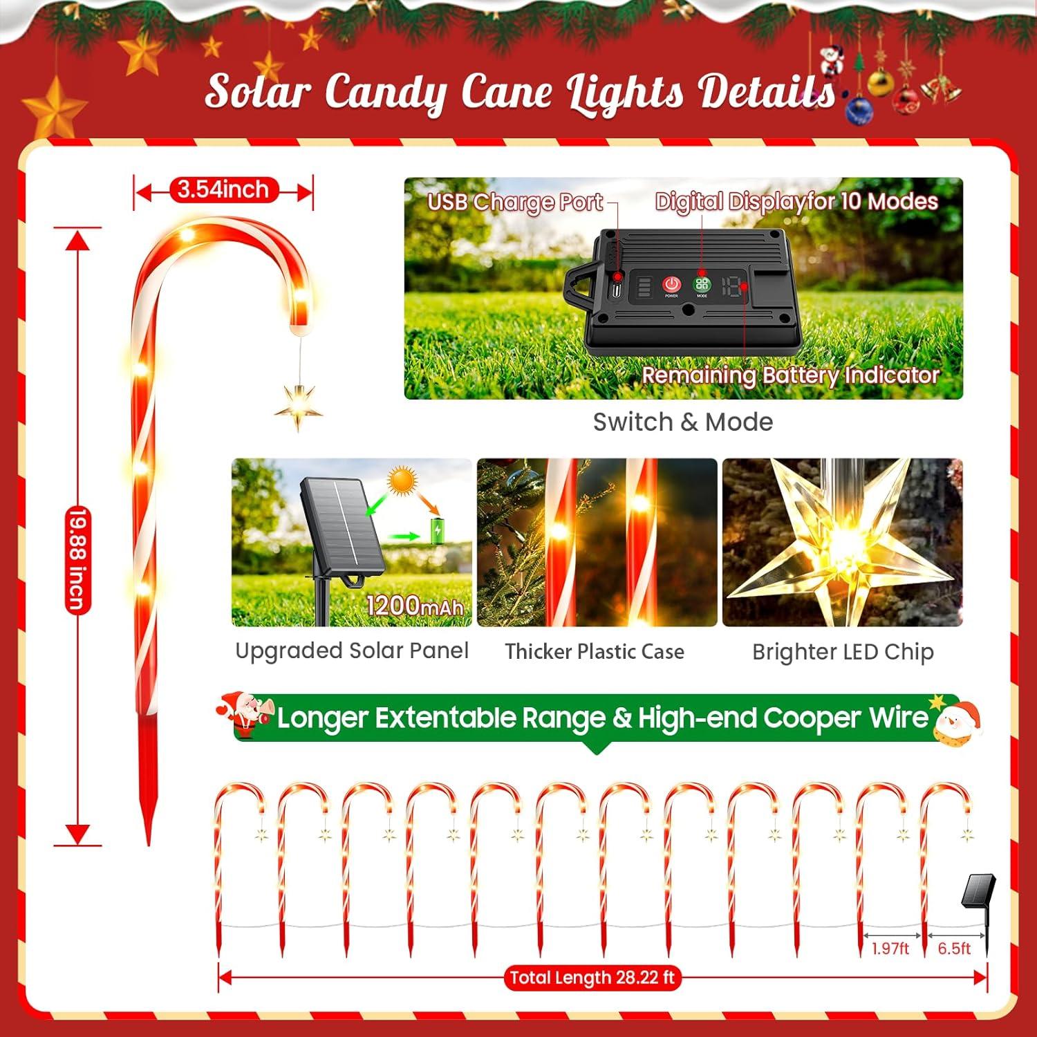 Red Solar LED Candy Cane Pathway Lights Multipack