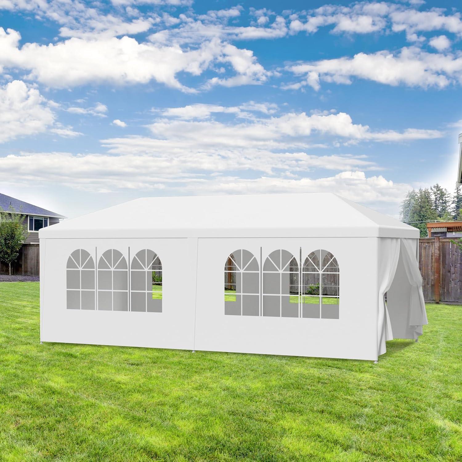 LEMY Gazebo Tent, Outdoor Canopy Shelter with Removable Sidewalls and Windows, Waterproof Heavy Duty Canopy for Patio, Garden, Party Wedding, 10' x 20', White