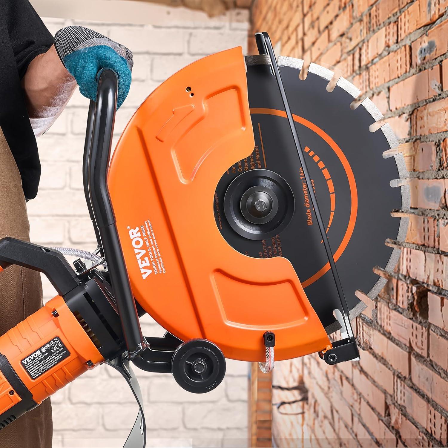 Electric Concrete Saw, 16 in, 3200 W 15 A Motor Circular Saw Cutter with Max. 6 in Adjustable Cutting Depth, Wet Disk Saw Cutter Includes Water Line, Pump and Blade, for Stone, Brick