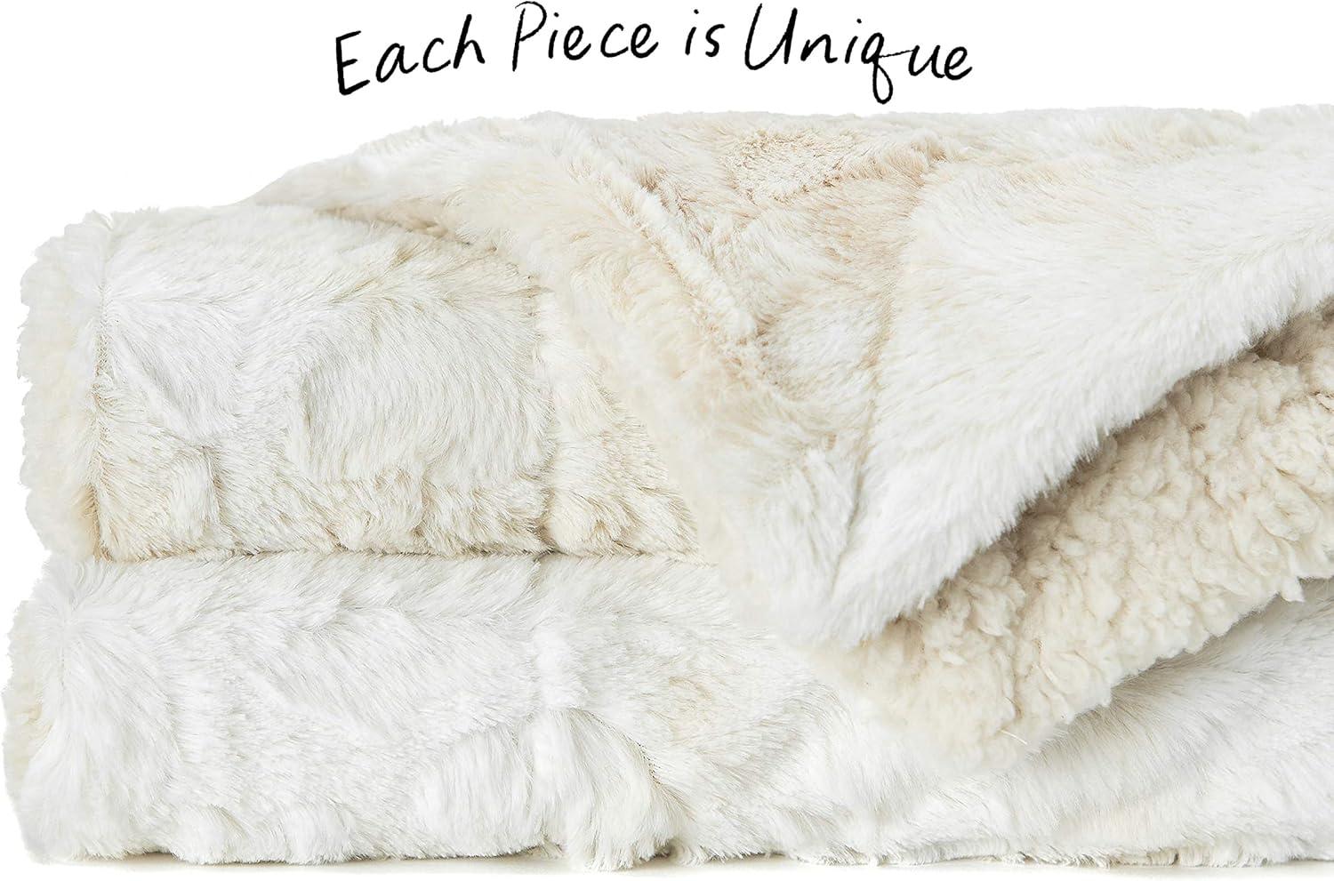 Chanasya Wolf Faux Fur Throw Blanket with Plush Faux Shearling Side