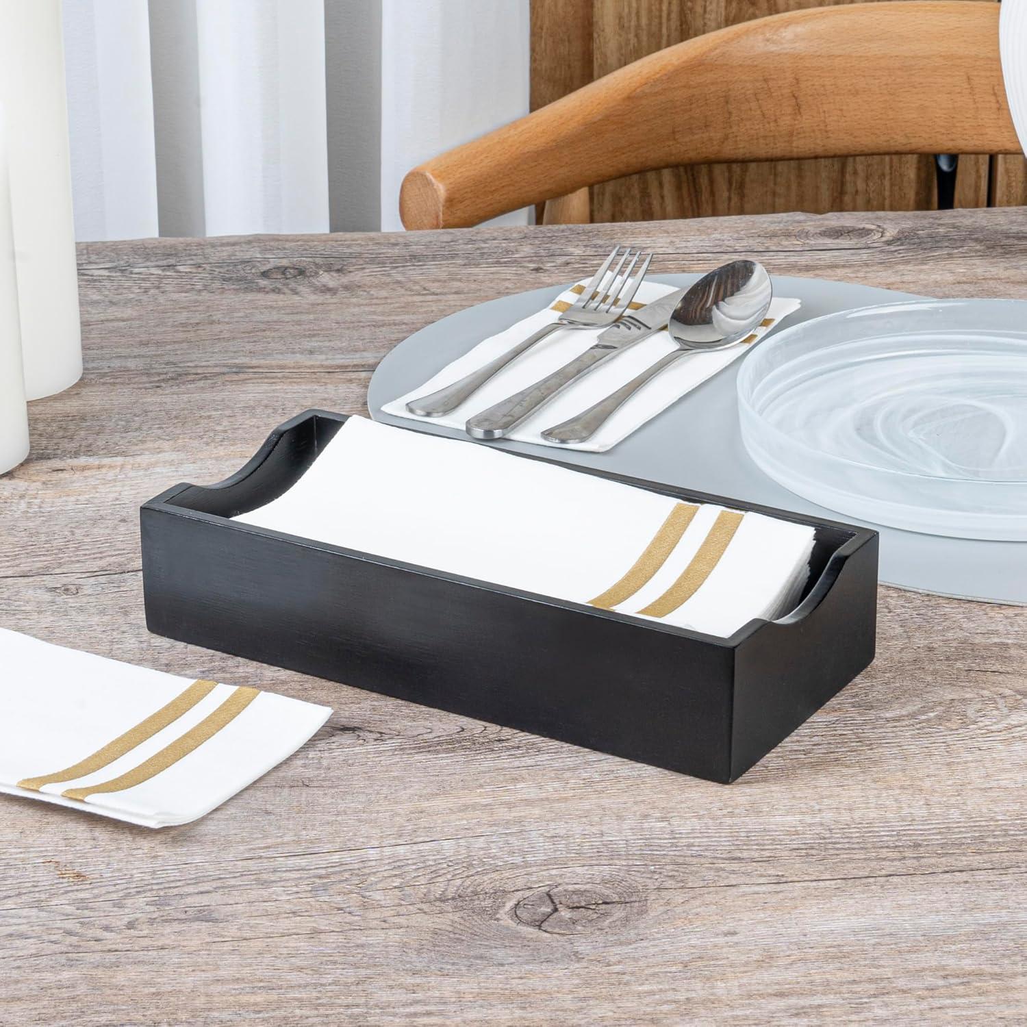 JepoIA 5.5 x 4 Inch Cocktail Napkin Holder 1 Square Flat Napkin Holder - For Bars Kitchen Tables or Countertops Sturdy Black Bamboo Tissue Napkin Holder Dining Room Decor