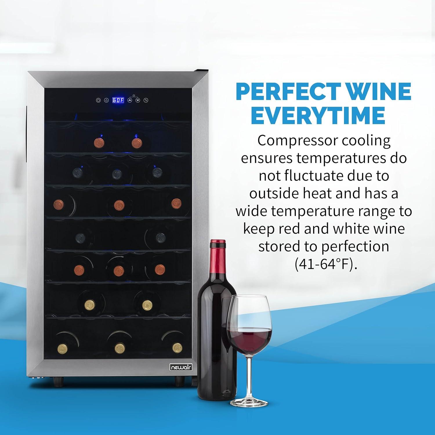 Newair 50 Bottle Freestanding Wine Refrigerator in Stainless Steel with Adjustable Shelves