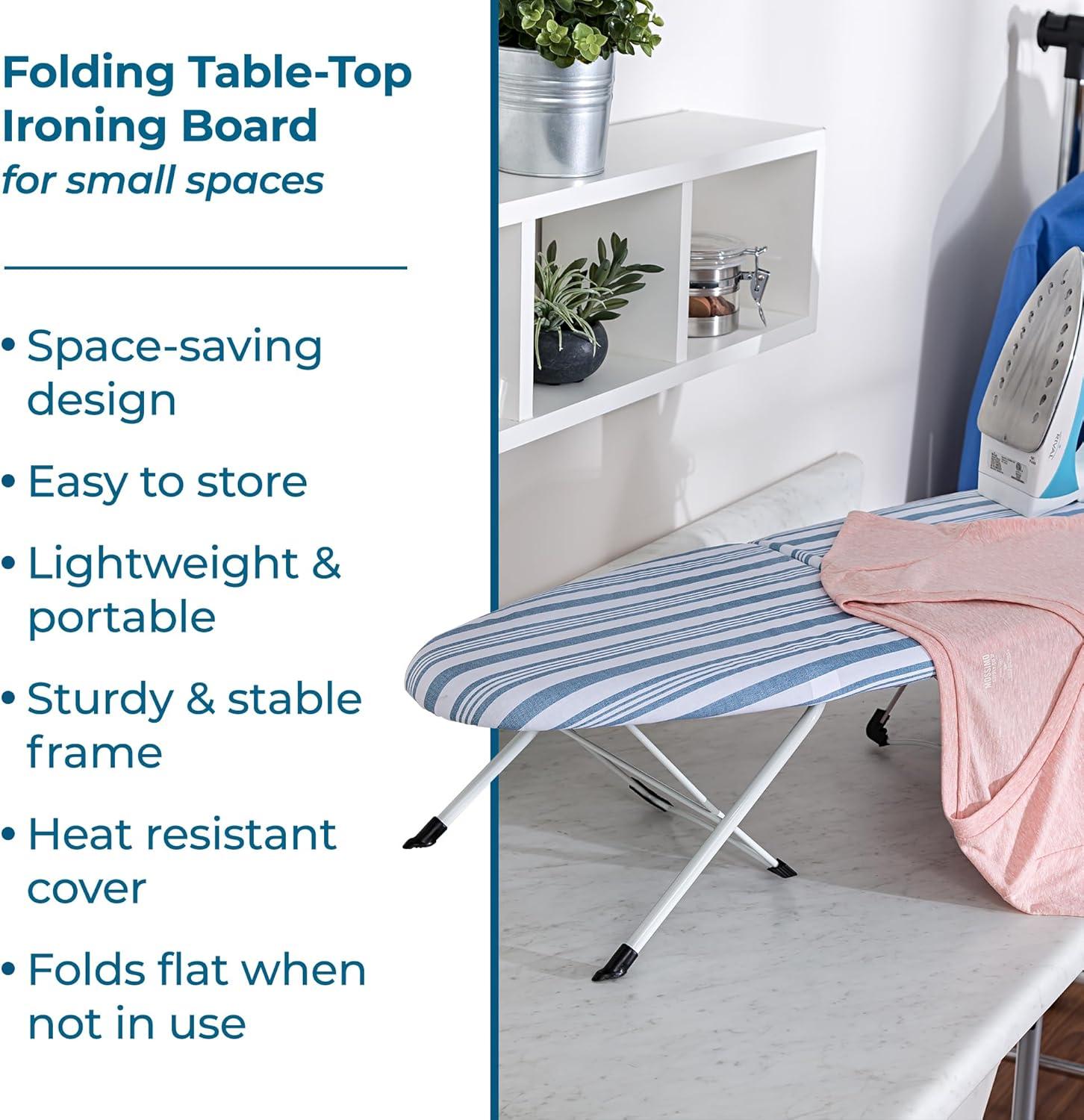 Honey-Can-Do Folding Tabletop Ironing Board with Iron Rest, Blue, 32” L x 12” W, Steel Frame