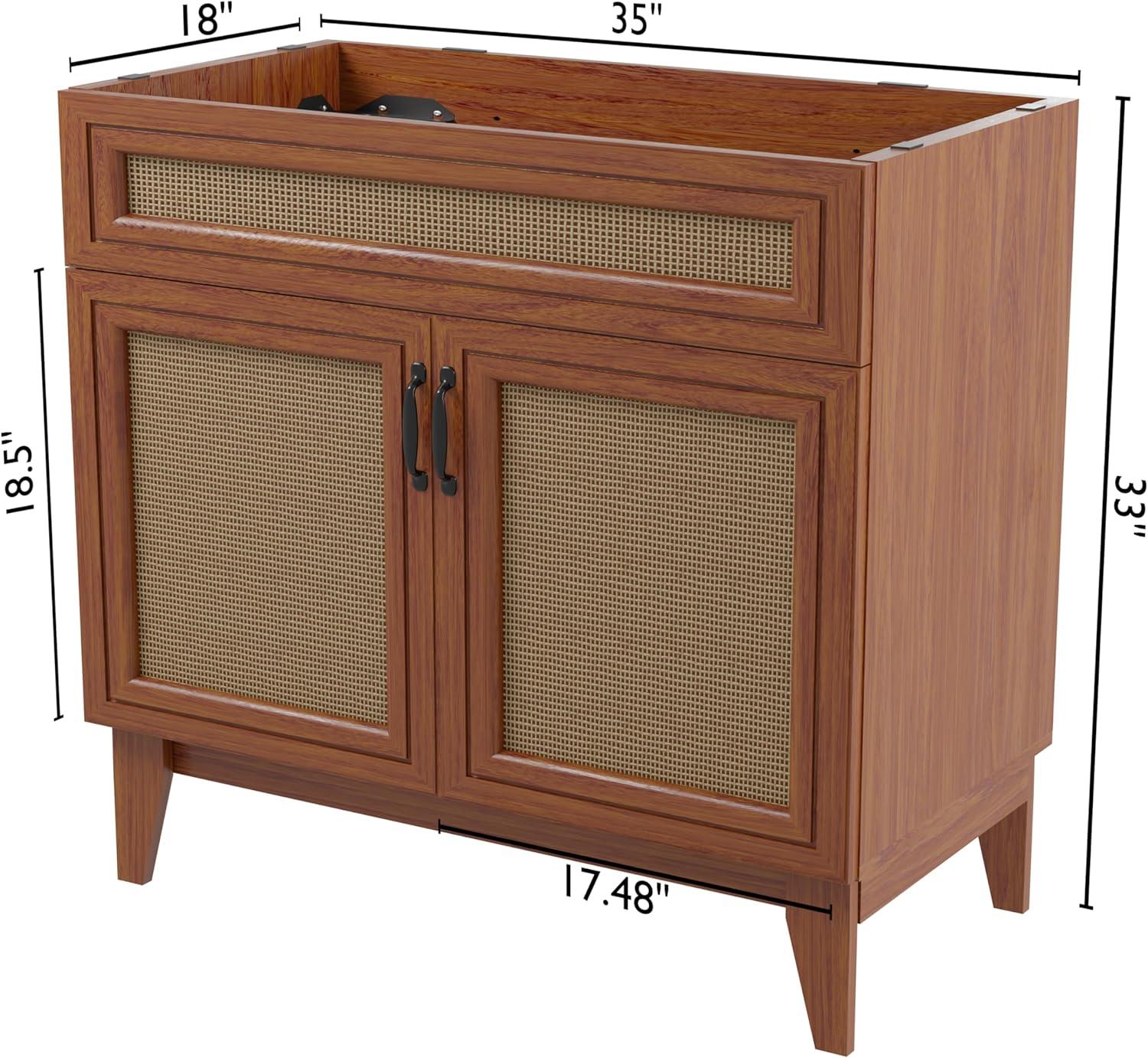 Javer 36" Rattan Modern Farmhouse 2-Shelf Bath Vanity Cabinet Only (Sink Basin not Included)
