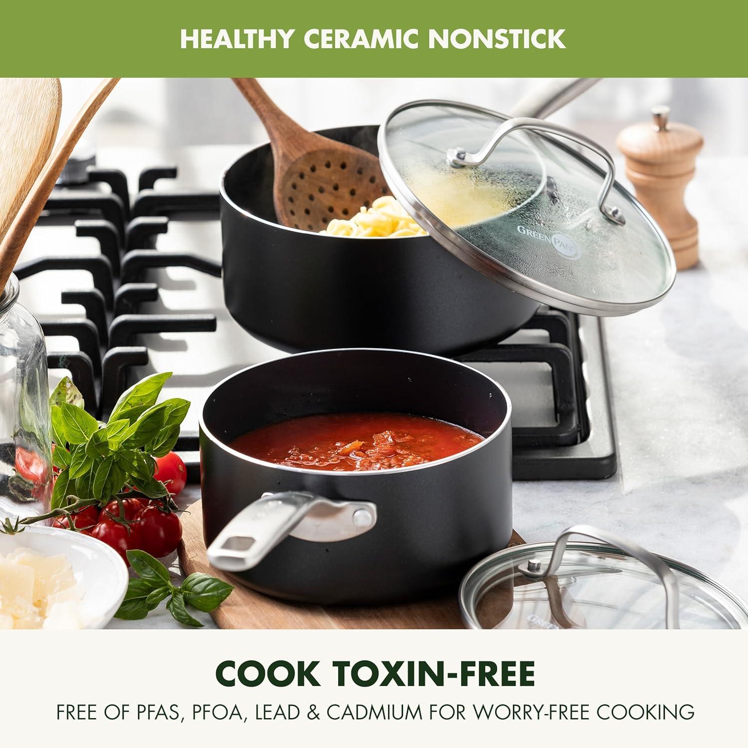 GreenPan Chatham Black Healthy Ceramic Nonstick, 1qt and 2qt Saucepan Set