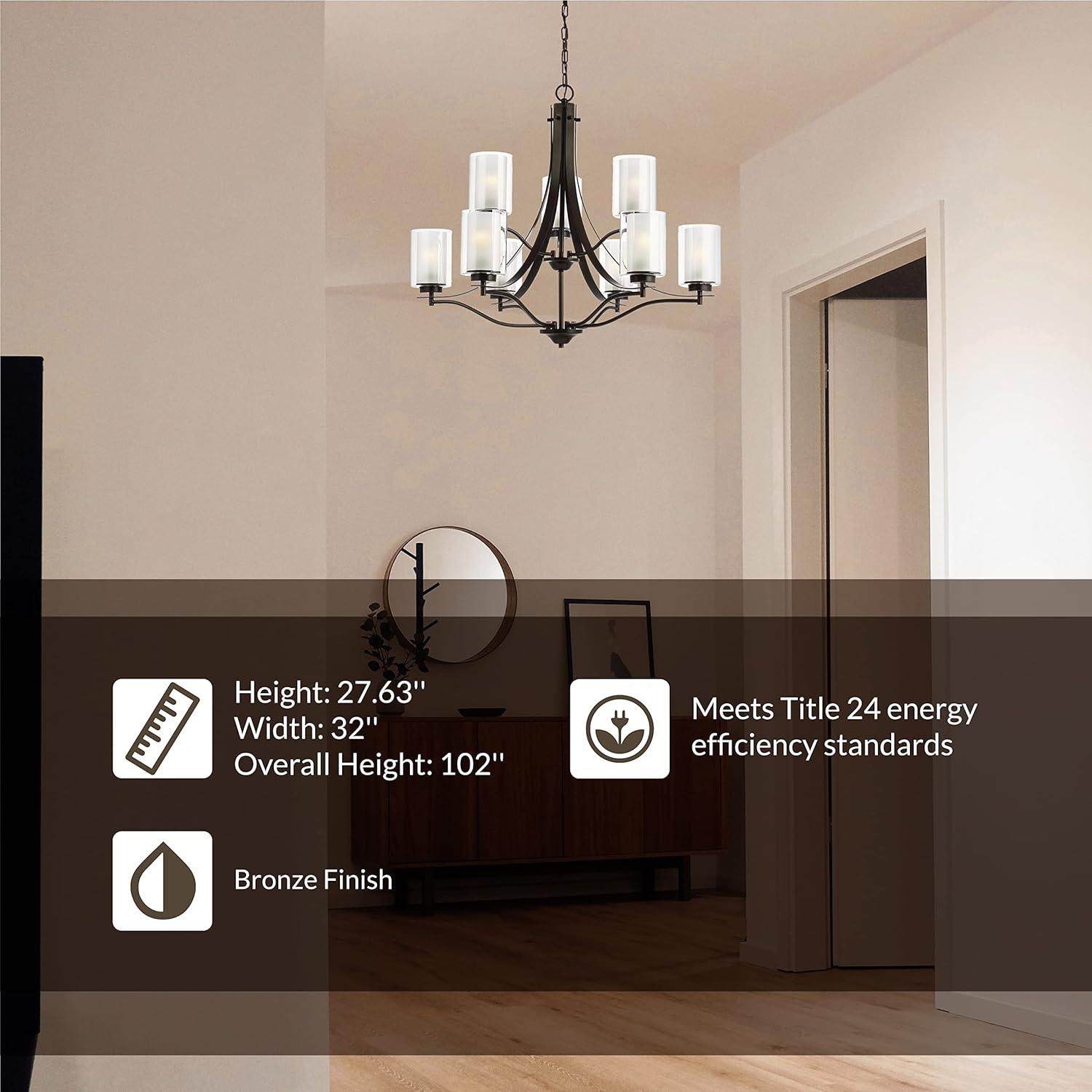 Elmwood Park 5-Light Bronze Modern Transitional Hanging Candlestick Chandelier with Satin Etched Glass Shades