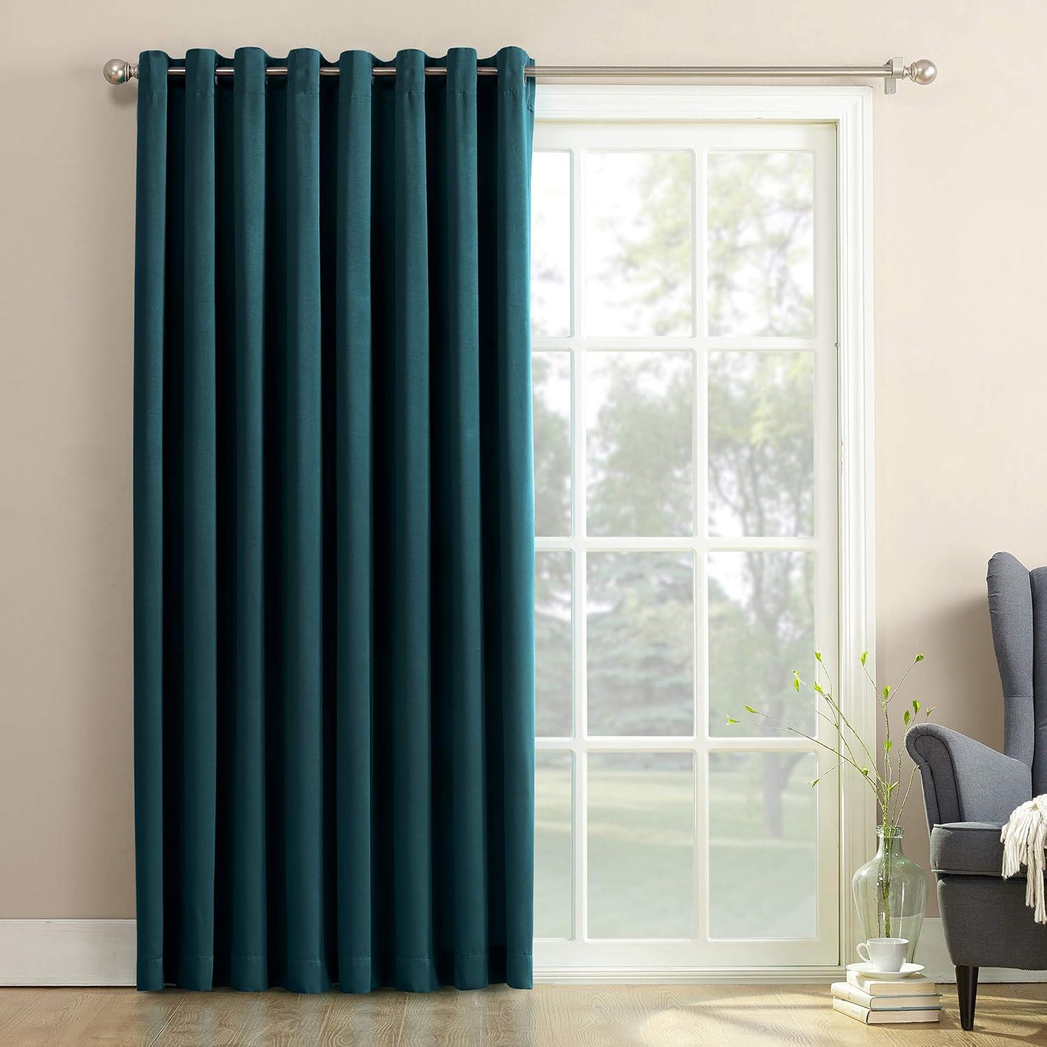 Sun Zero Bartlett Grommet Room Darkening Extra Wide Patio Curtain Panel, 100"x84",Teal