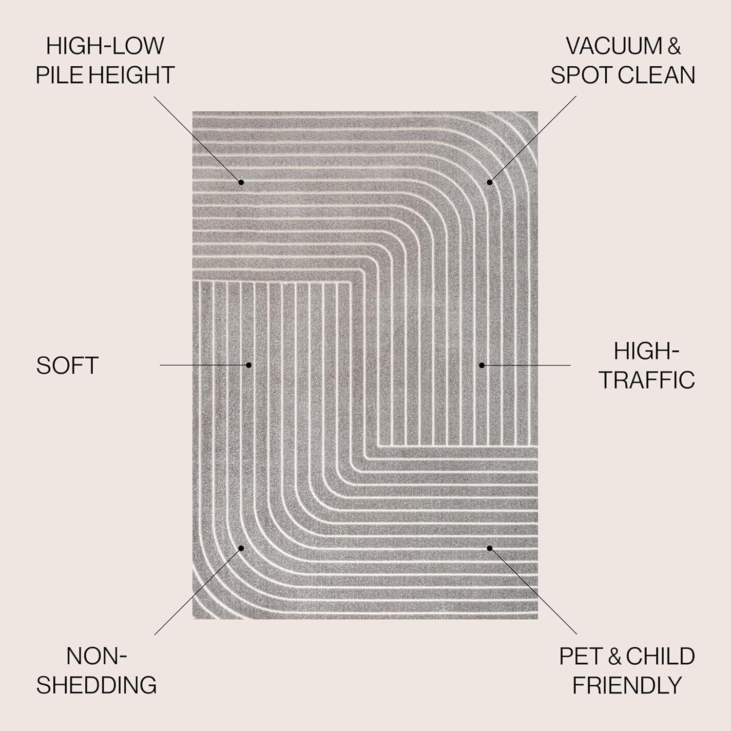 JONATHAN Y Odense High-Low Minimalist Angle Geometric Gray/Ivory 4 ft. x 6 ft. Indoor/Outdoor Area Rug