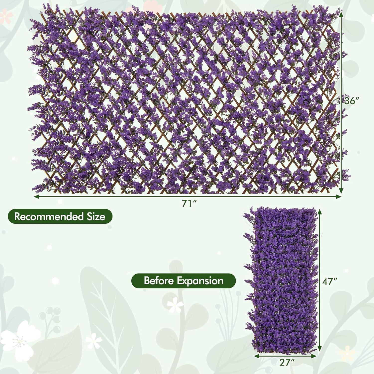 Tangkula Expandable Fence Privacy Screen Decorative Faux Purple Eucalyptus Fencing Panel