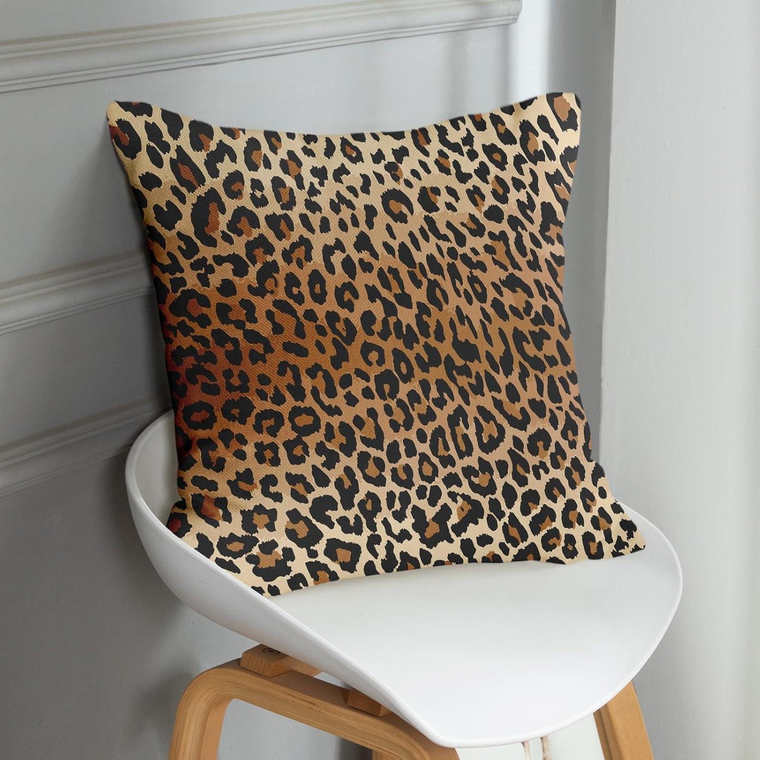 Leopard Print Cotton Polyester Euro Pillowcases Set of 4