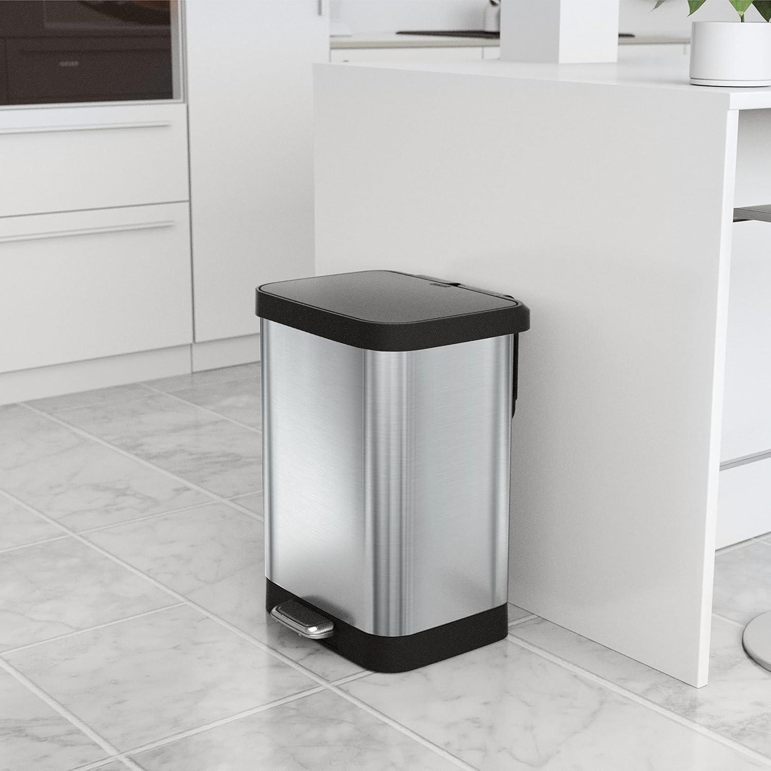 Stainless Steel 13-Gallon Kitchen Step Trash Can with Soft Close Lid