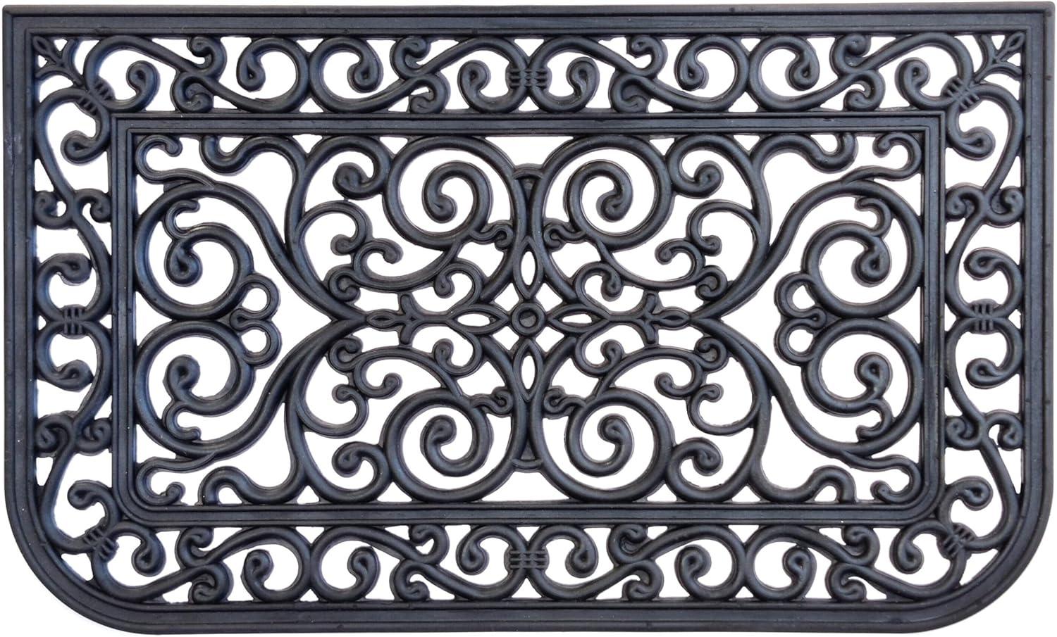 Tuscany Black Wrought Iron Rubber Outdoor Doormat 18x30