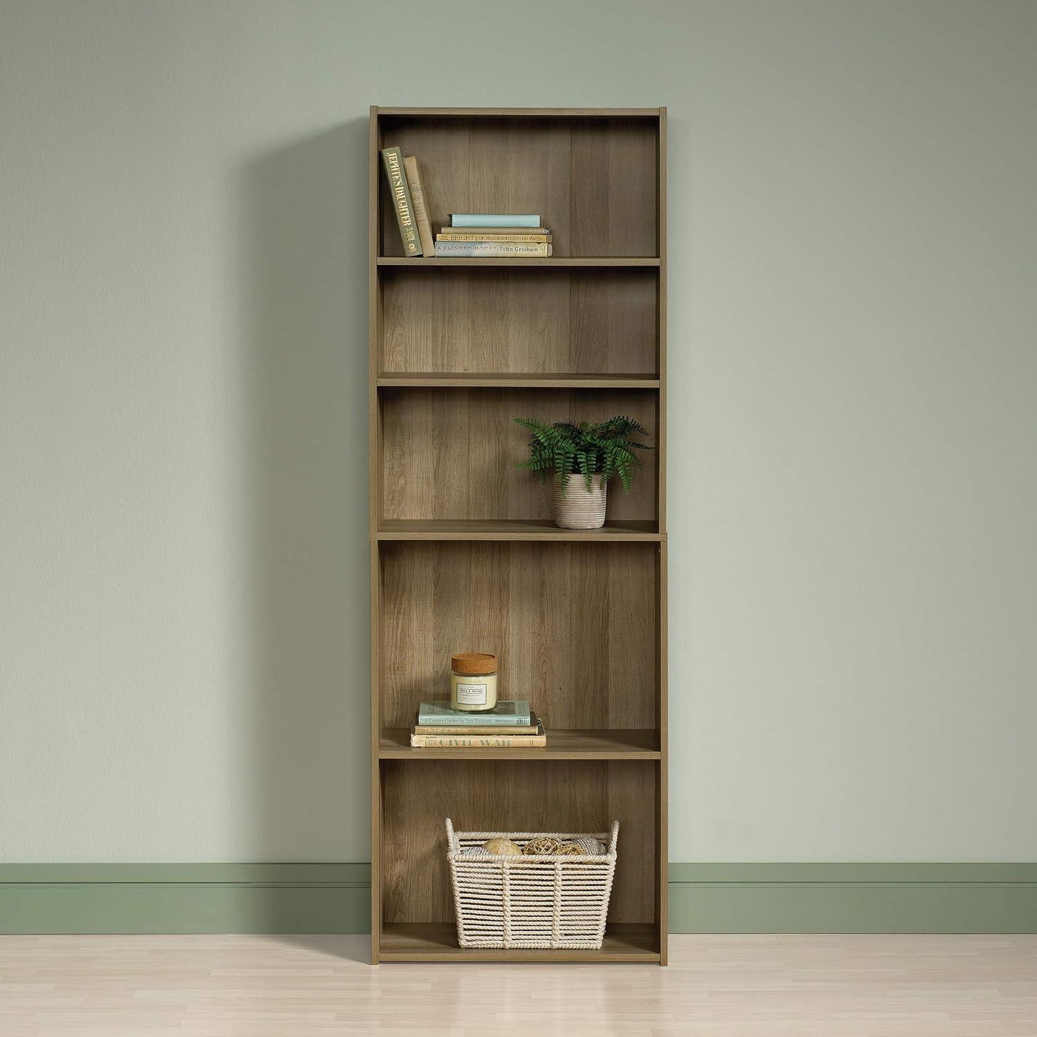 71" Beginnings 5 Shelf Bookcase Brown - Sauder: Summer Oak Finish, Mid-Century Modern