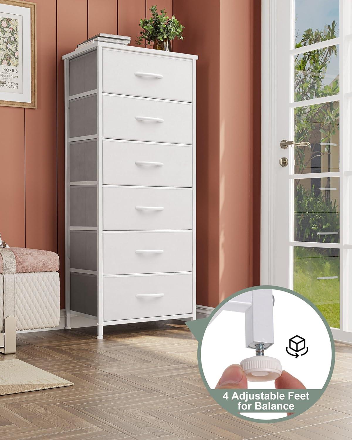 Crestlive Products 6 Drawers Vertical Dresser for Bedroom Storage Tower with Wood Top White