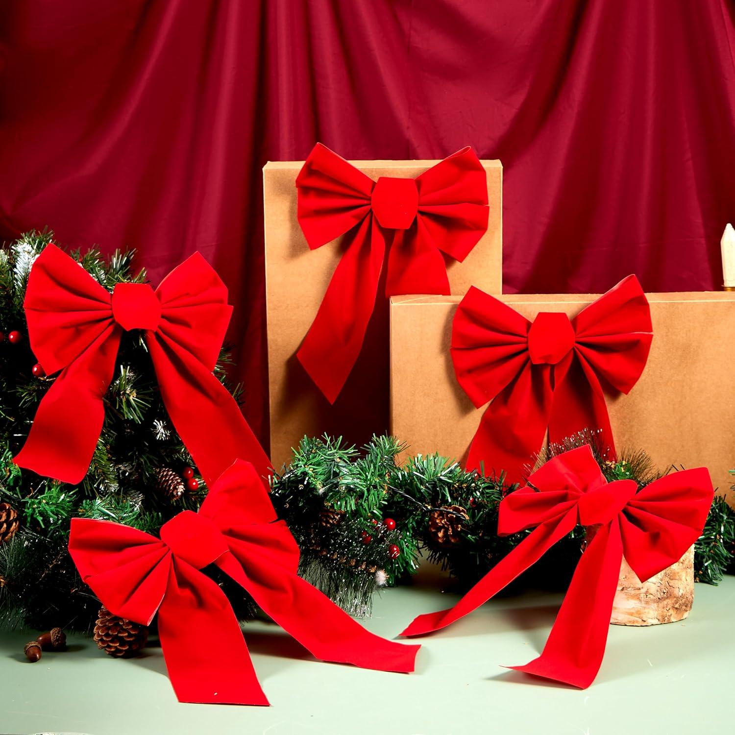 JOYFY 12pcs Christmas Red Velvet Bow Decoration for Christmas Party
