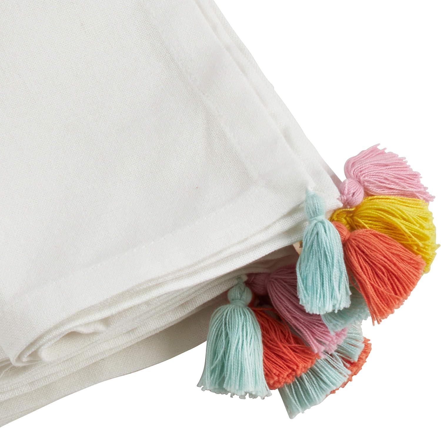 Saro Lifestyle Colorburst Tassel Napkin, Off-White, (Set of 4)