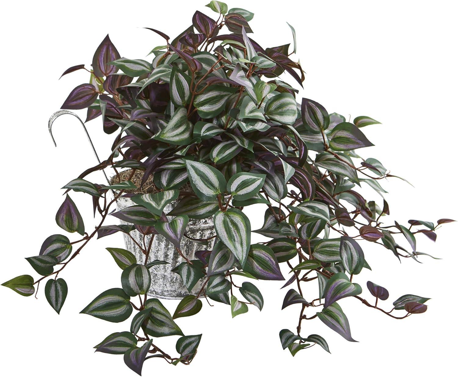 Nearly Natural 15-in Wandering Jew Artificial Plant in Vintage Metal Hanging Planter