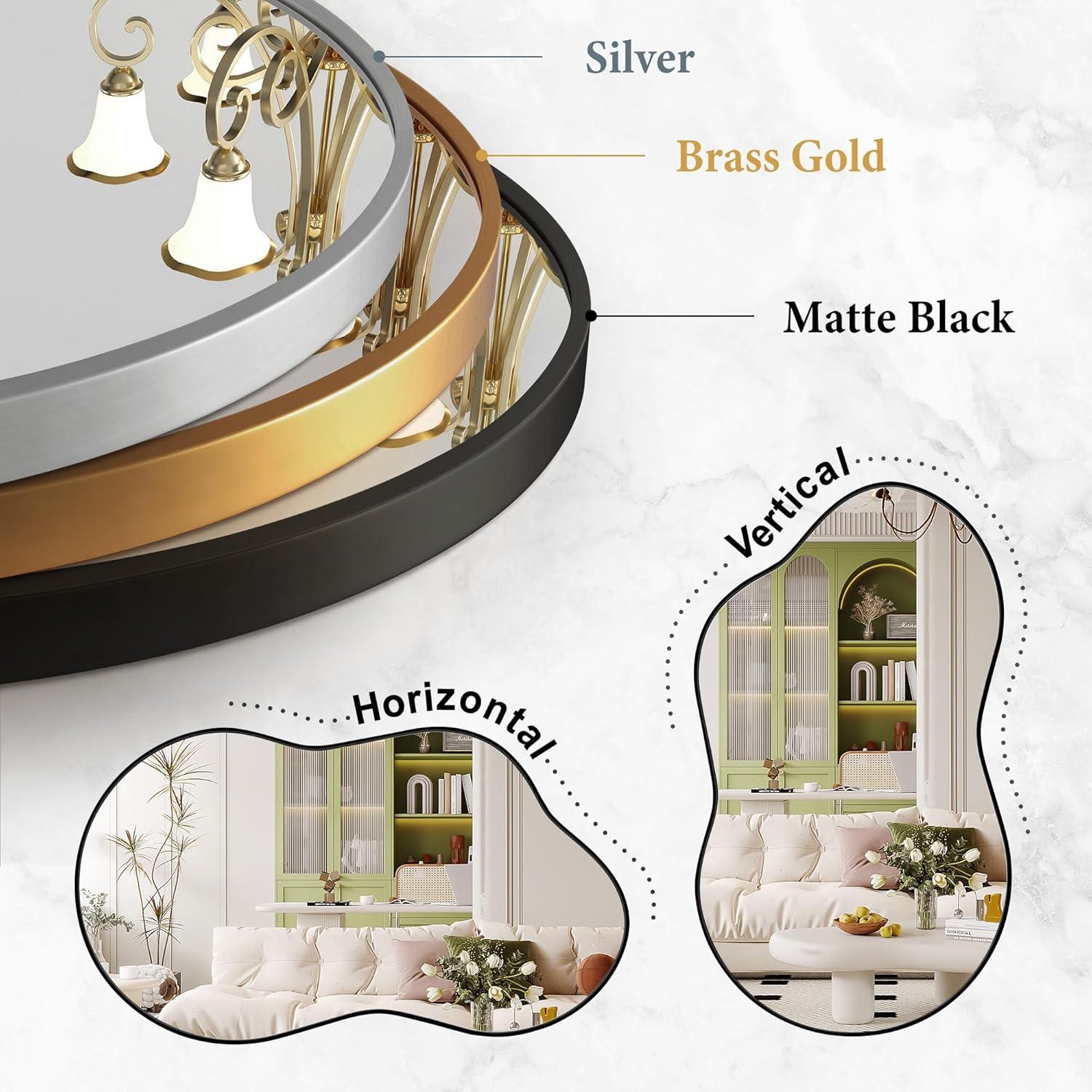 Funtouch Irregular Wall Mirrors 24"x 36" Cloud Shaped Mirrors for Bathroom, Aluminum Alloy Frame Black