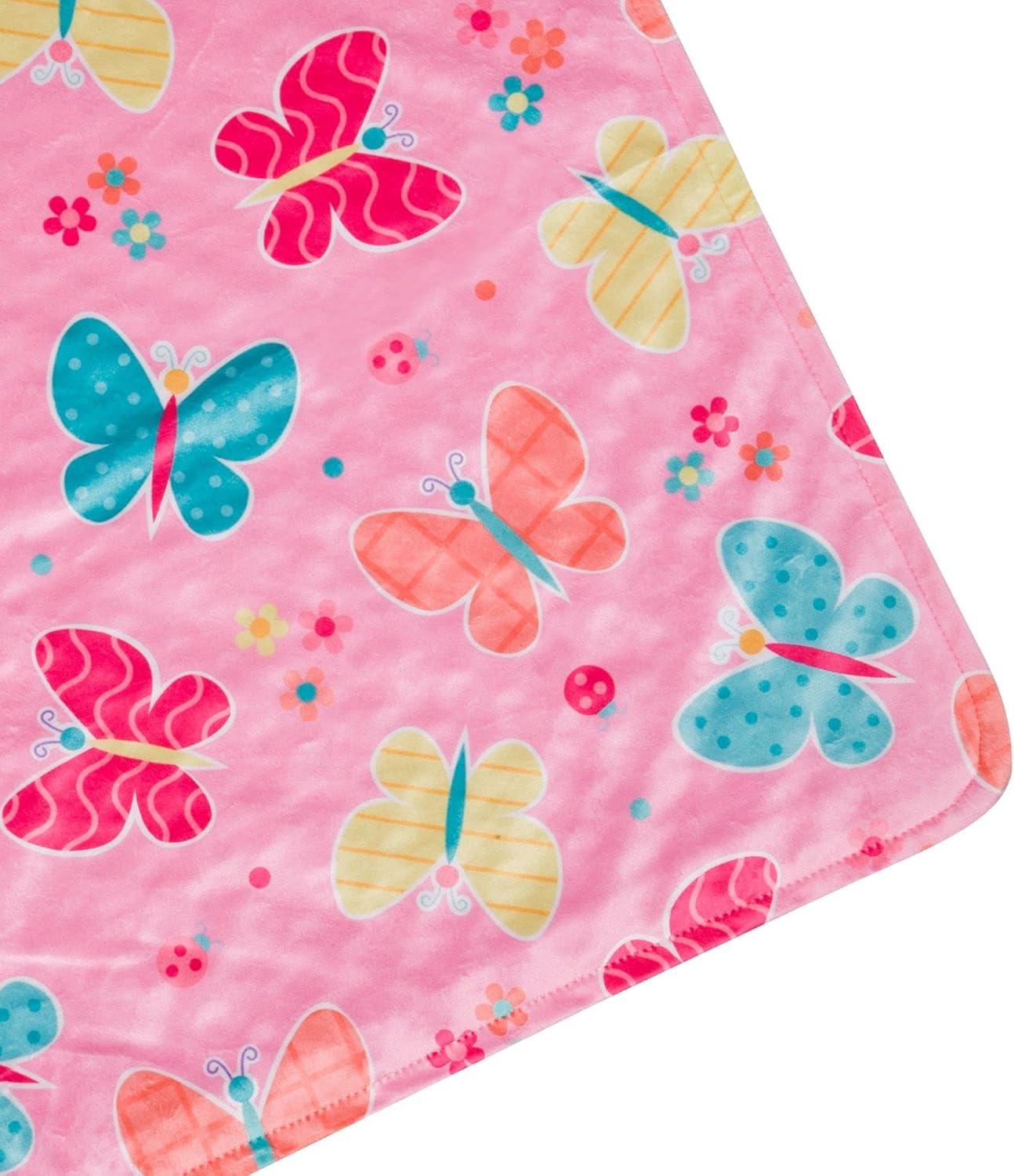 Cozy Butterfly Garden Pink Velour Toddler Plush Blanket