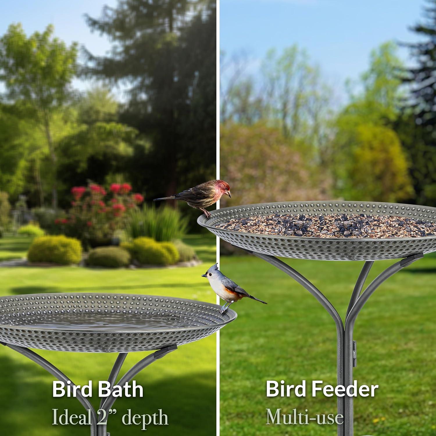 Pewter Copper 24" Bird Bath with Metal Stand