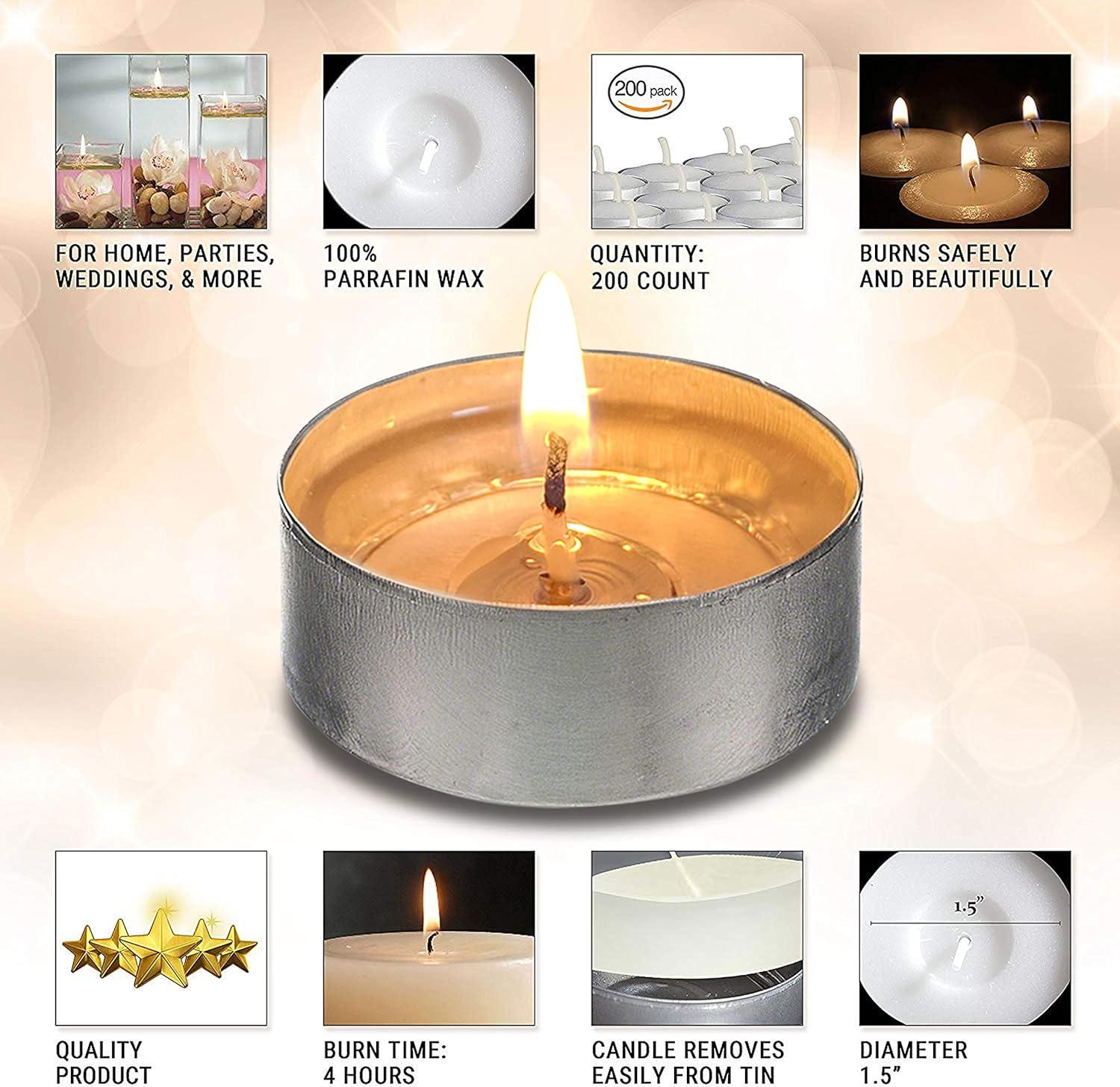 OHR CANDLES Tealight Candles - 200 Pack Bulk Tea Lights Candles - White Tealights Unscented - 4 Hour Burn Time