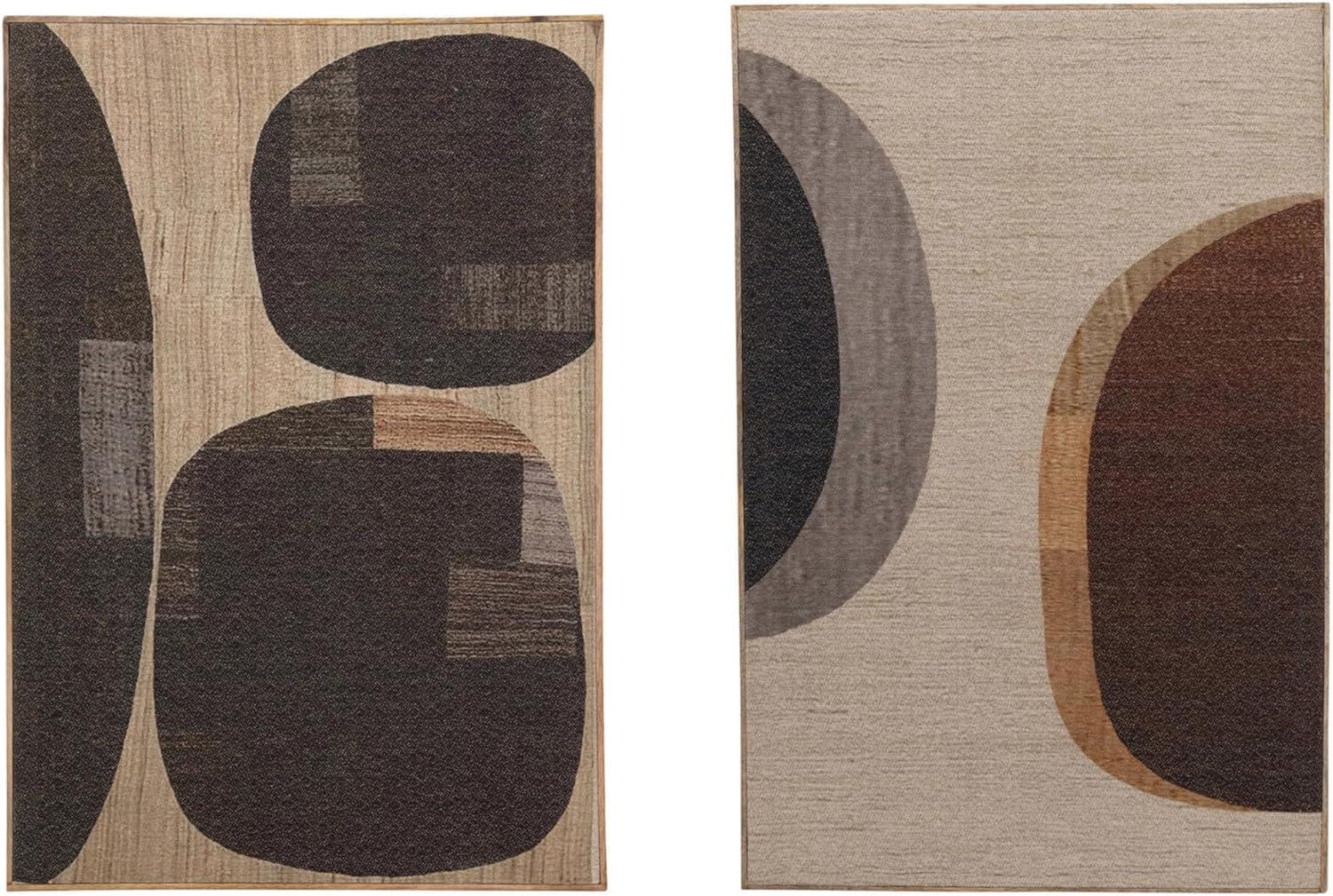 Mango Wood Framed Black and Beige Abstract Canvas Wall Art Set