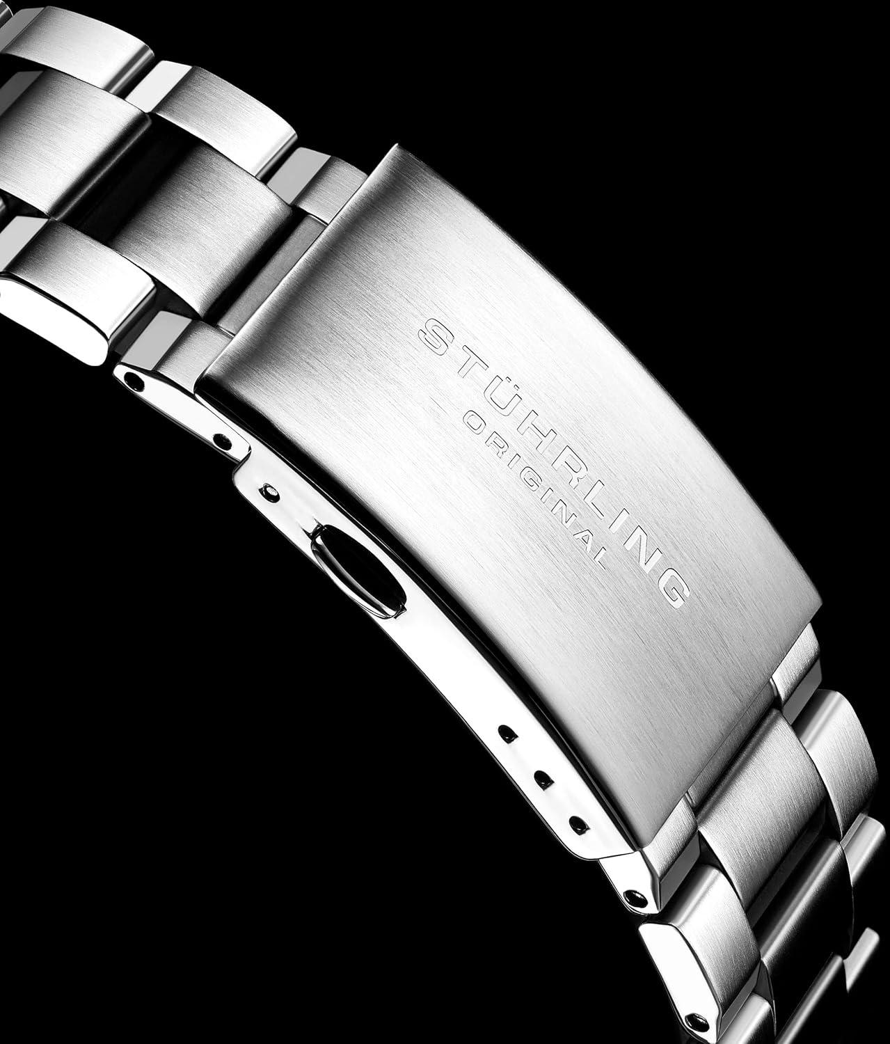 Stuhrling Mens Dive Watch with Swiss Automatic Movement Stainless Steel Case and Bracelet Screw Down Crown Water Resistant to 200 Meters