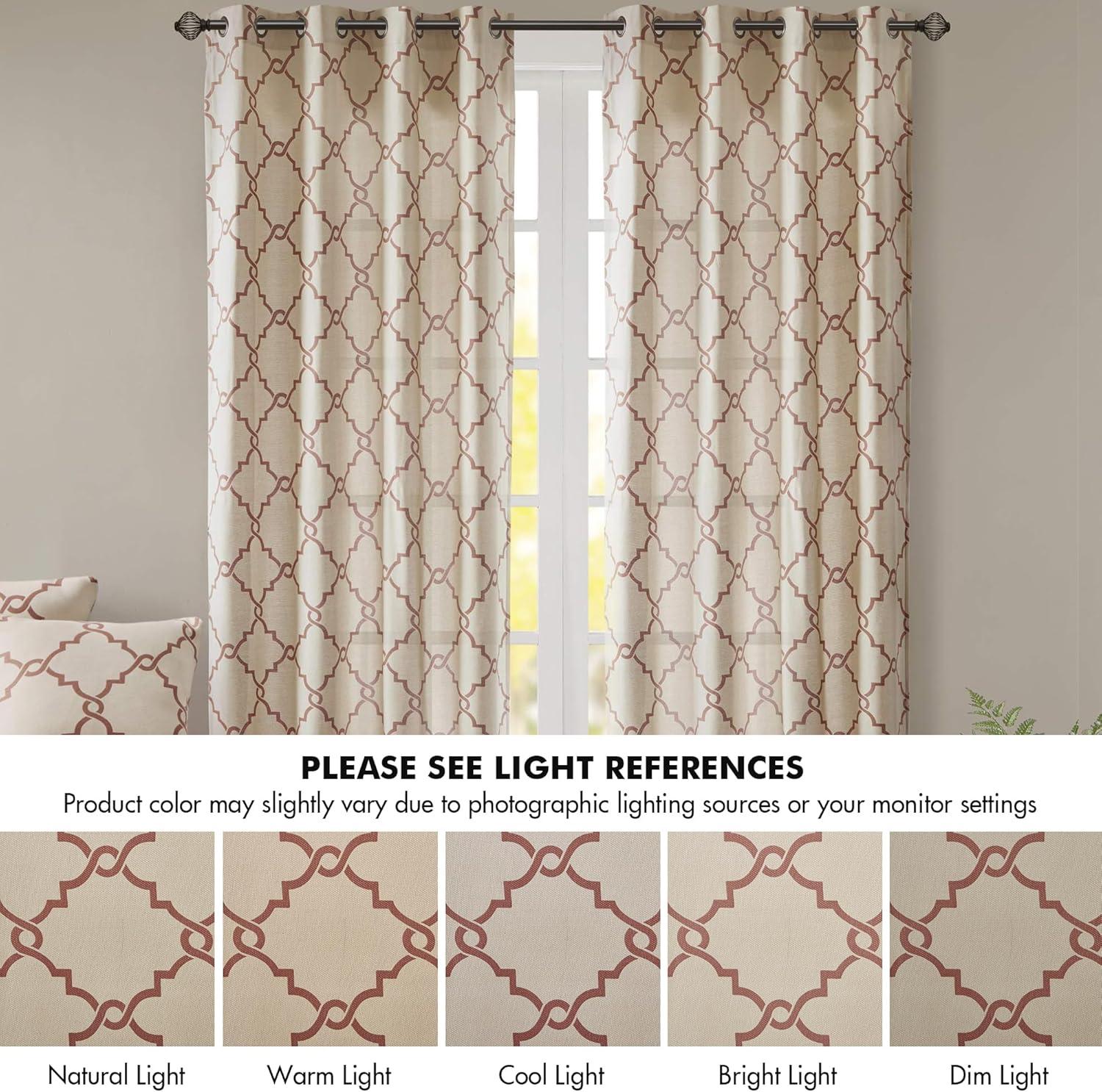 Beige and Spice Fretwork Cotton Blend Grommet Curtain Panel