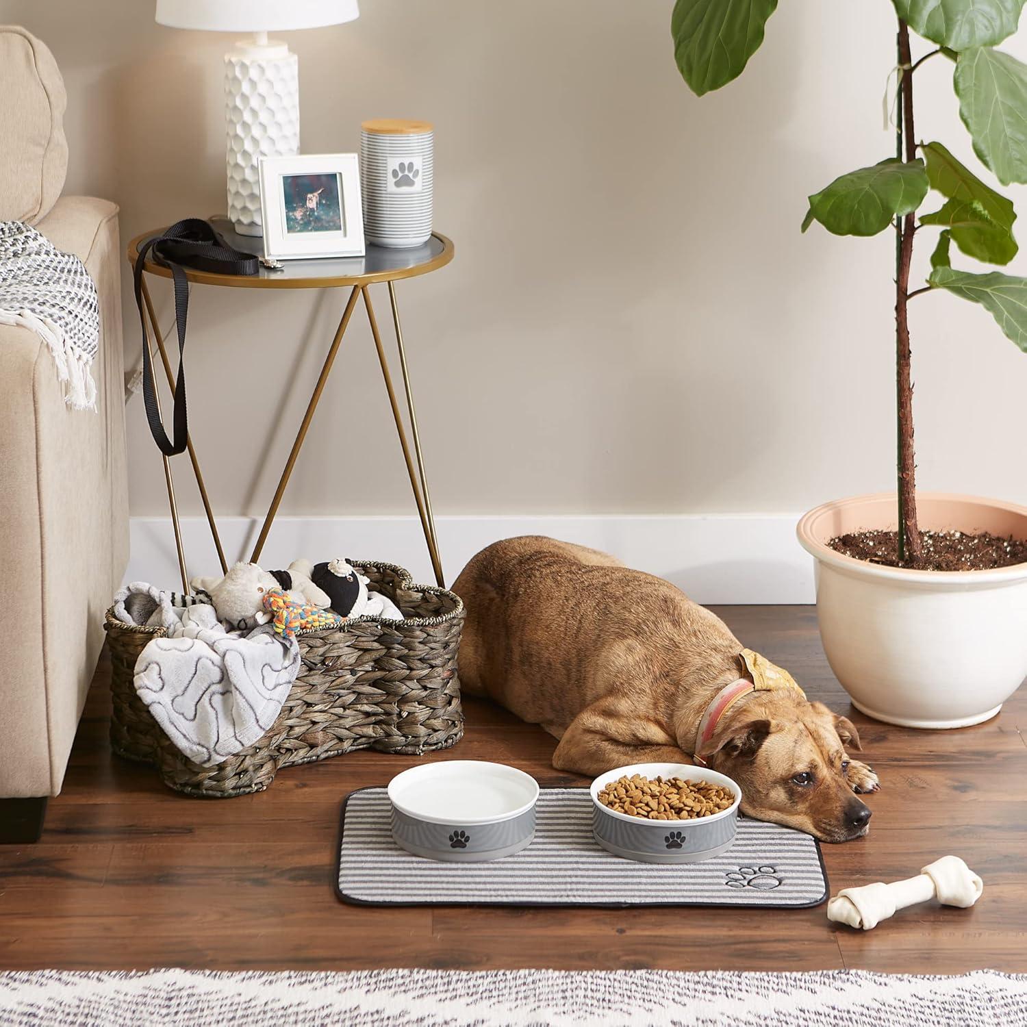 Gray and Black Microfiber Pet Mat with Paw Print Design