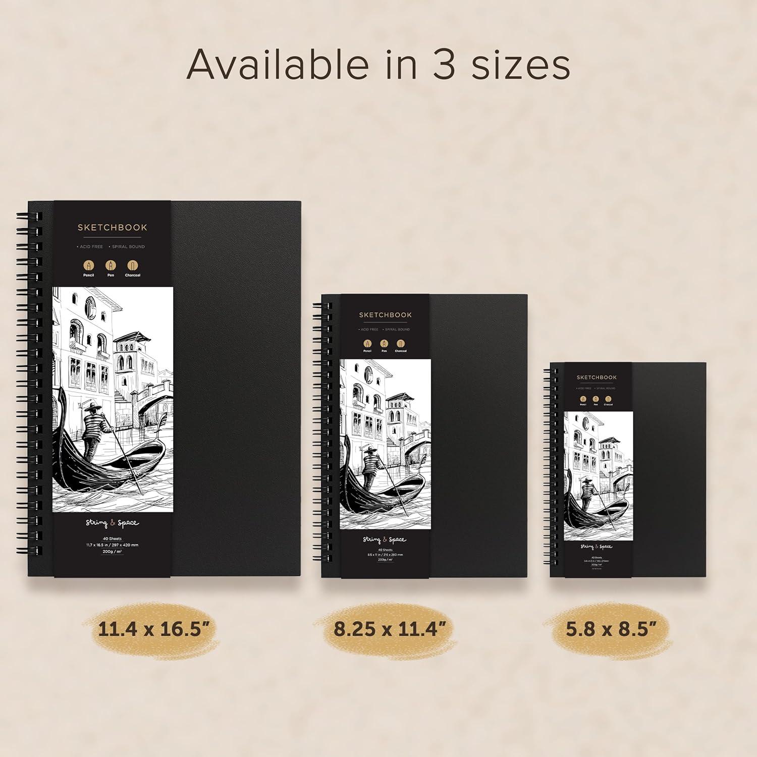 Artist’s Sketchbook Hardcover – 200GSM Very Thick Paper – Large, Spiral Sketch Book for Drawing and Mixed Media – Sketch Pad, Art Book - 11.4 x16.5, 40 Sheets / 80 Pages