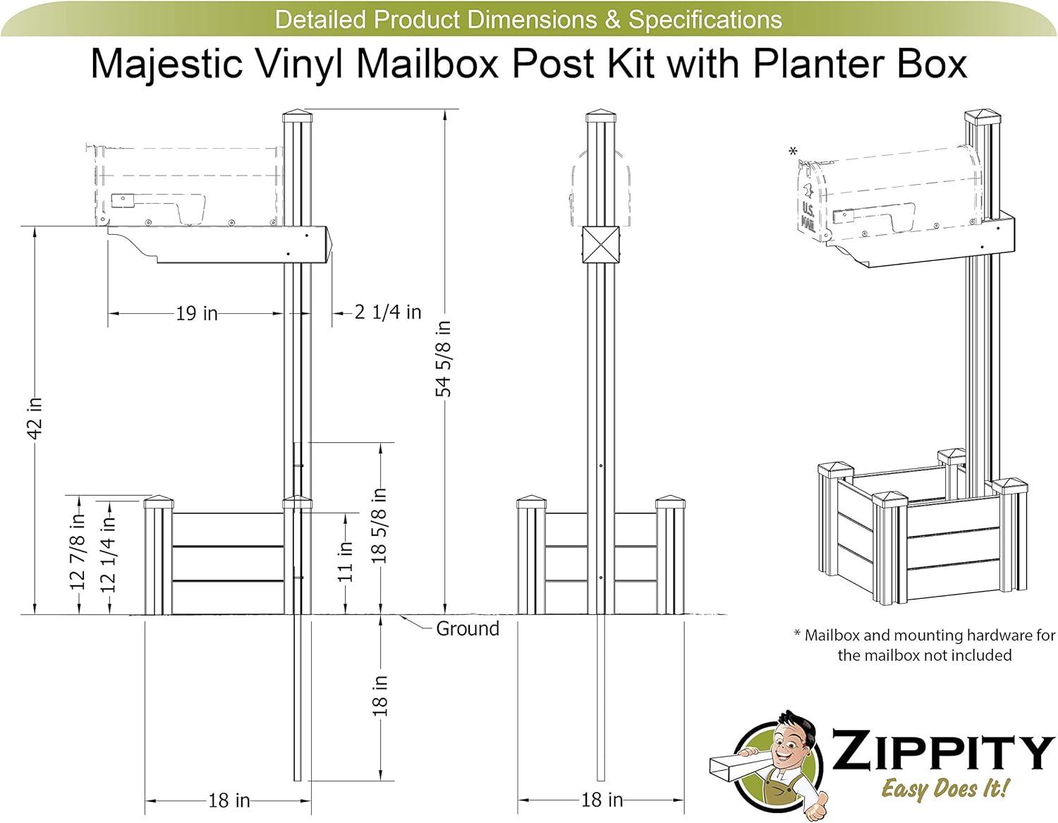 White Vinyl Mailbox Post with Planter Box and Newspaper Holder