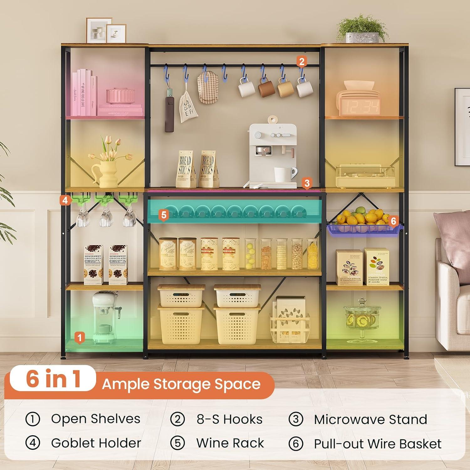 Monvane Kitchen Baker's Rack with Drawer Storage Shelf Microwave Cart Oven Stand Coffee Bar,Brown