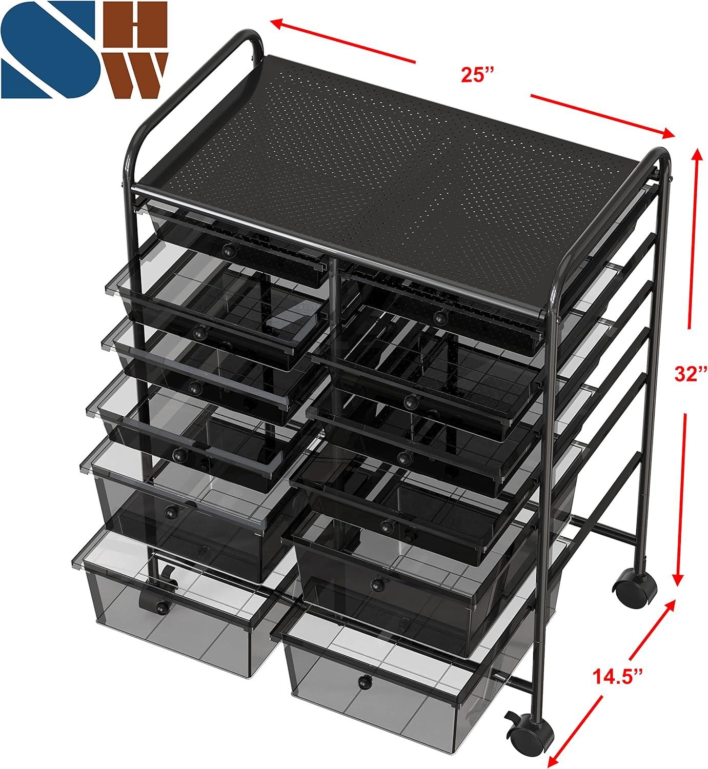 SimpleHouseware 12-Drawers Rolling Storage Cart, Black