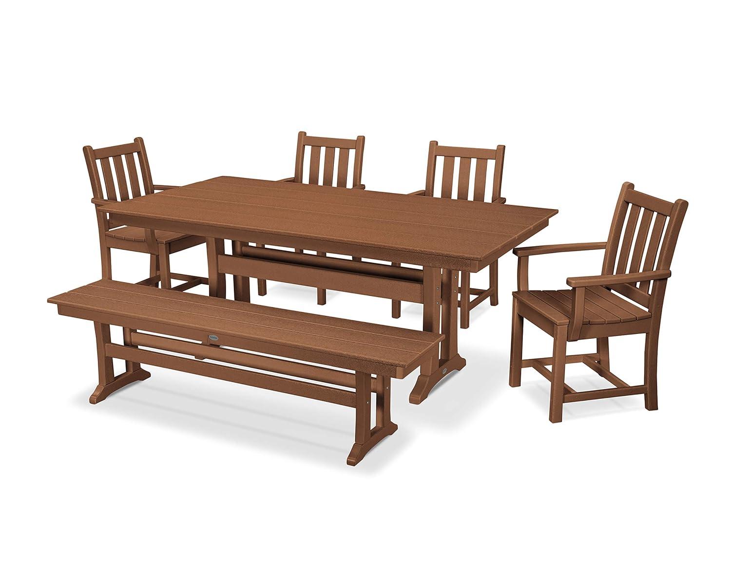 Traditional Garden Arm Chair 6-Piece Farmhouse Dining Set with Trestle Legs and Bench