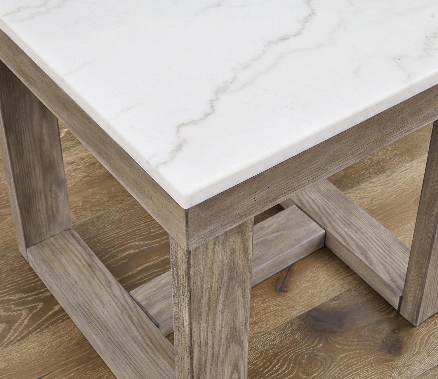 Signature Design by Ashley Loyaska Casual End Table with White Marble Top, Light Brown & White Marble